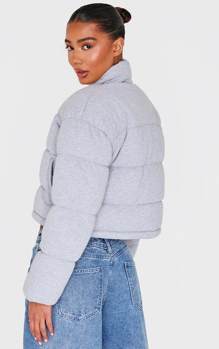  Grey Knit Jersey Cropped Padded Jacket Product Image