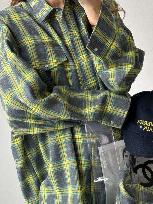 Vintage Plaid Print Long Sleeve Blouse Product Image