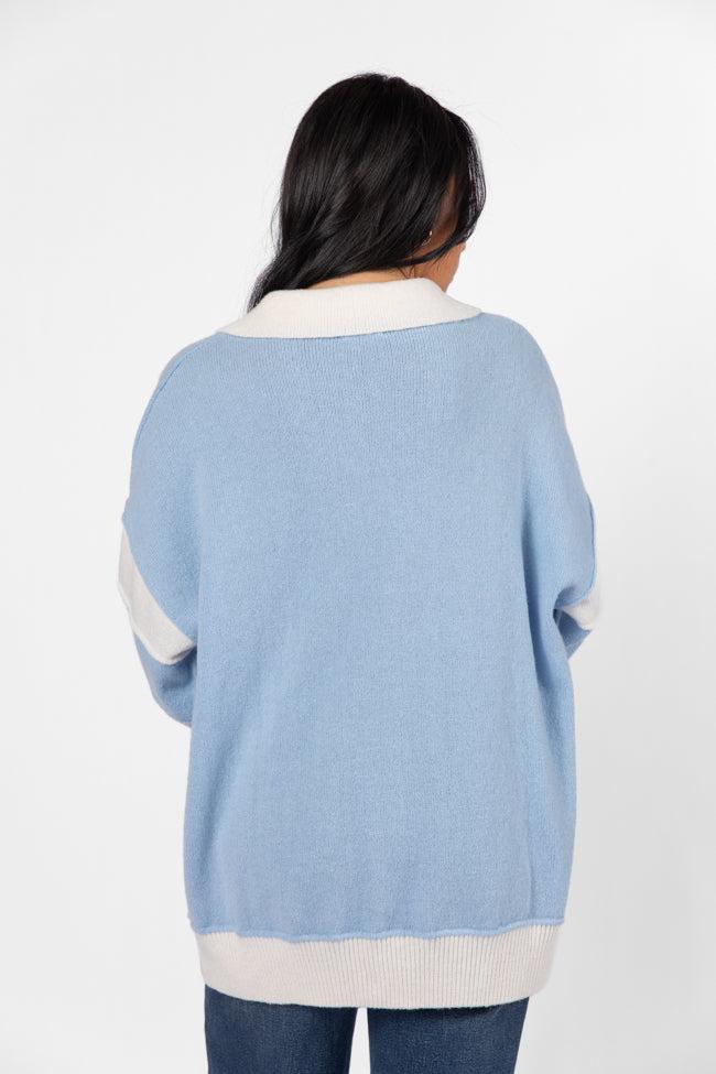 Think About It Sky Blue Collared Oversized Sweater FINAL SALE Product Image