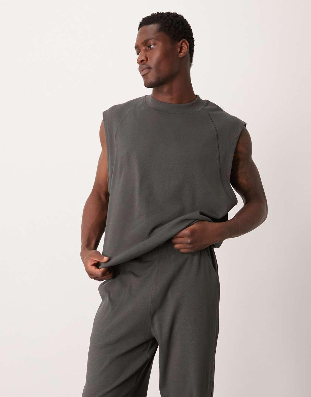 ASOS DESIGN capsule collection oversized tank and pant lounge set in dark gray Product Image