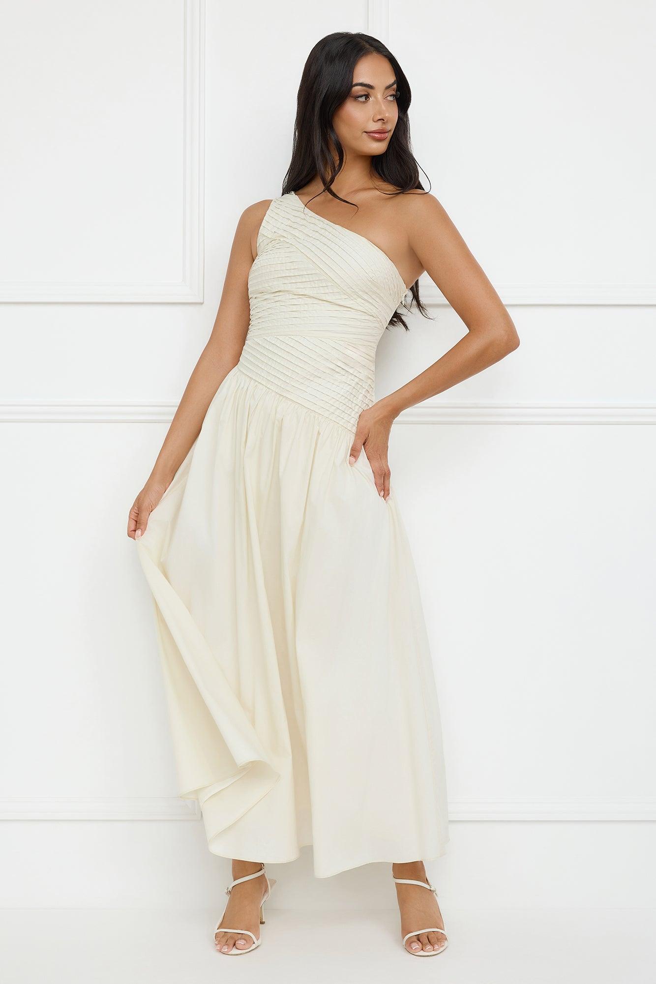 Seashell Moments One Shoulder Maxi Dress Beige Product Image