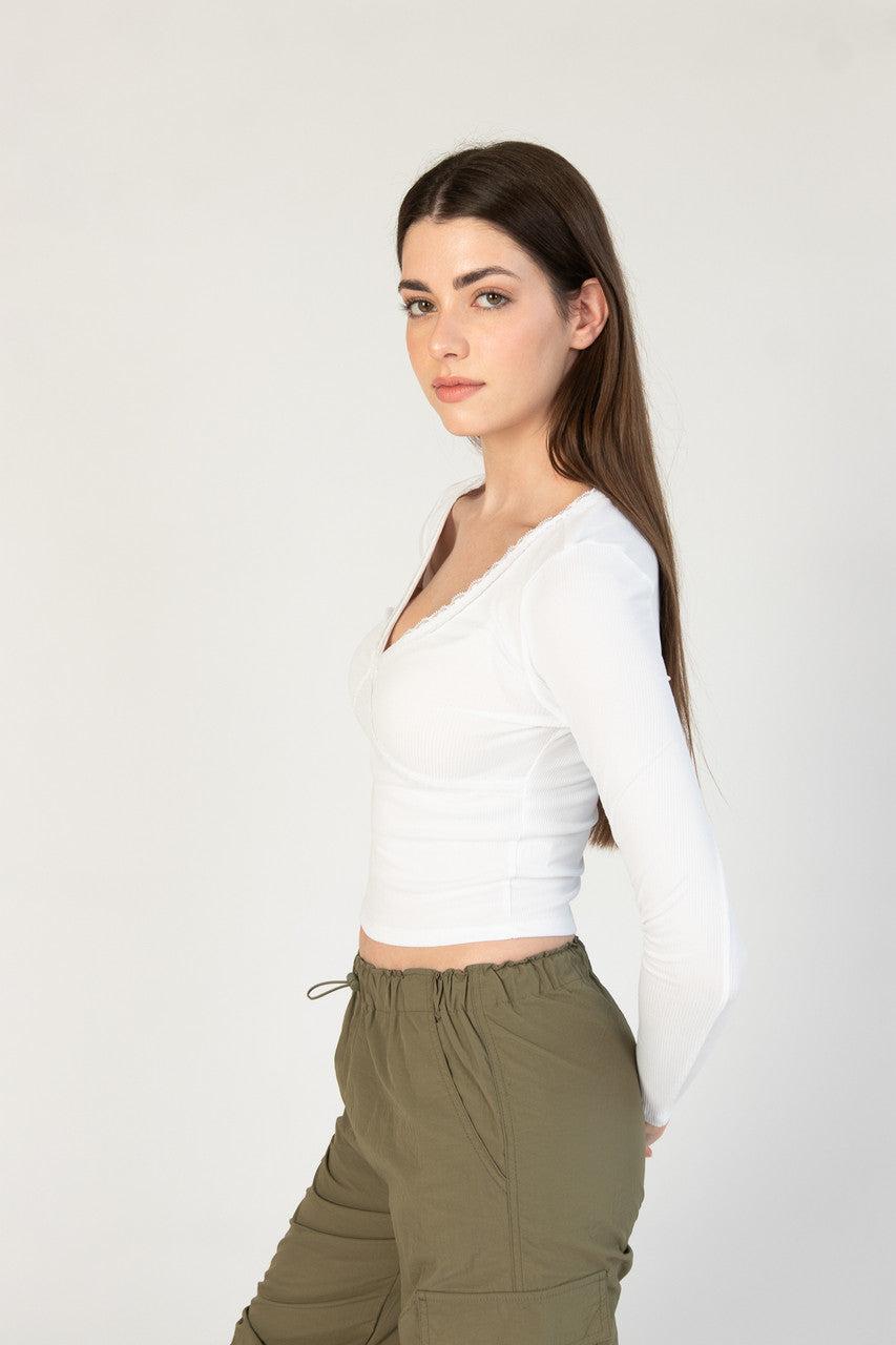 Lace Trim V-Neck Longsleeve Product Image