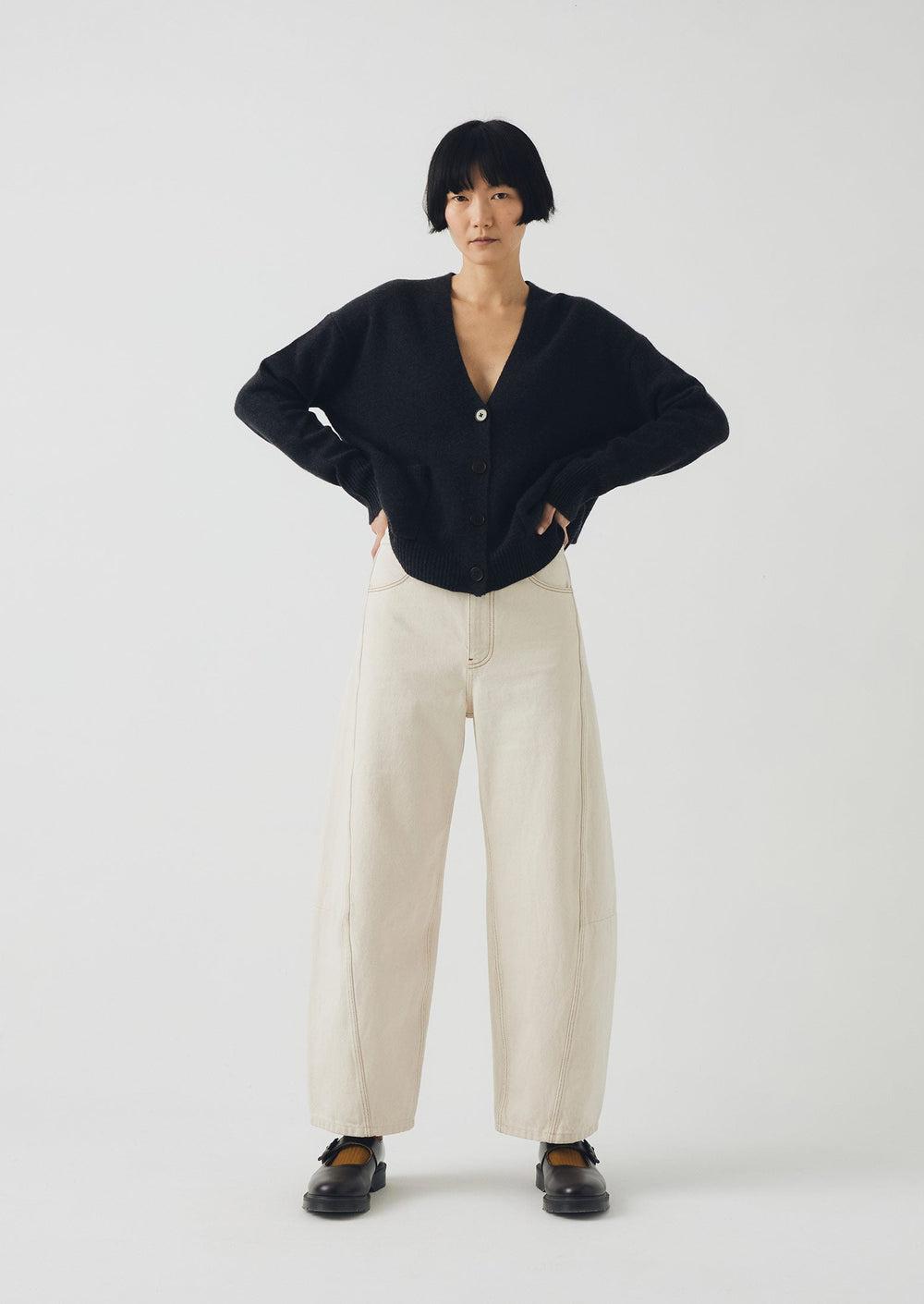 Sculptural Seamed Denim Pants | Ecru Product Image