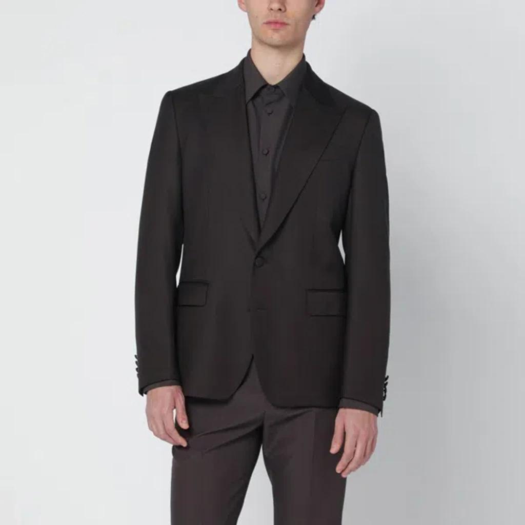 DOLCE & GABBANA Brown Single-breasted Jacket With Peak Revers In Wool Man In Green Product Image