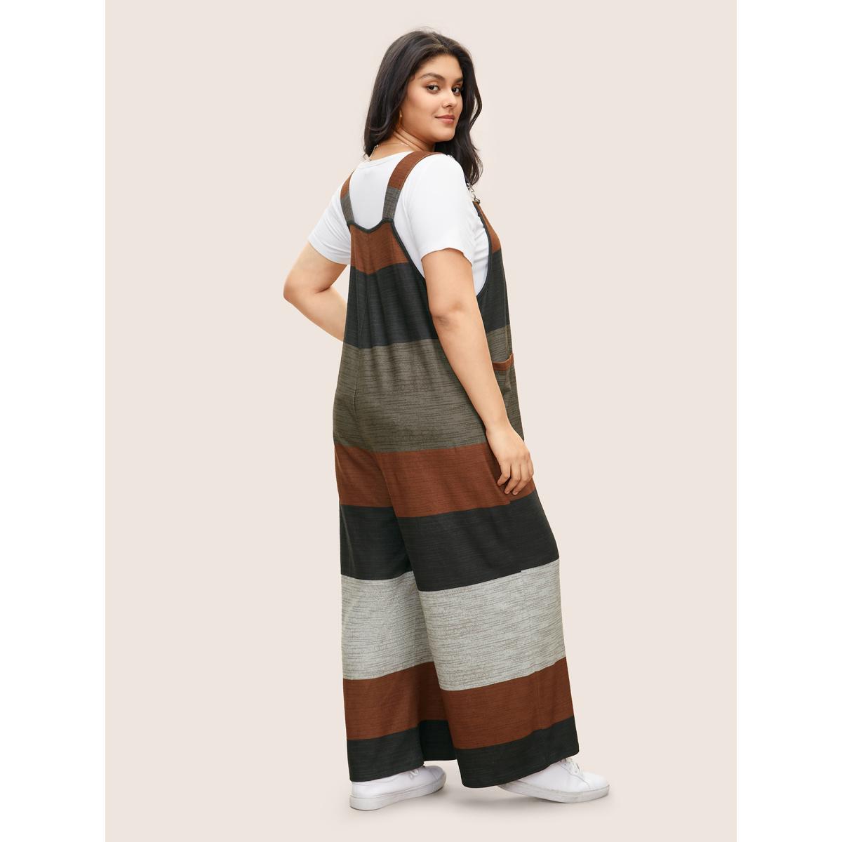 Plus Size Multicolor Colorblock Patchwork Patched Pocket Overall Jumpsuit Women Casual Sleeveless U-neck Everyday Loose Jumpsuits BloomChic 22-24/3X Product Image