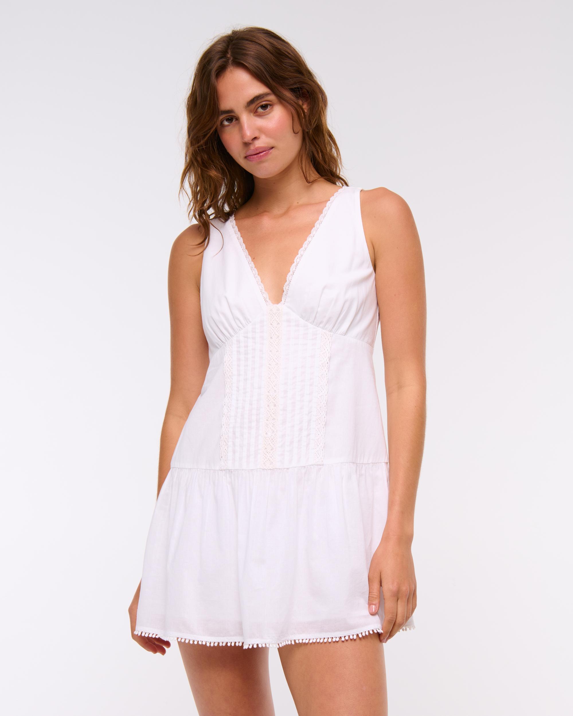 V-Neck Lace-Trim Mini Dress Product Image