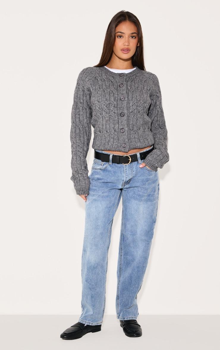 Charcoal Cable Knit Button Up Cardigan Product Image