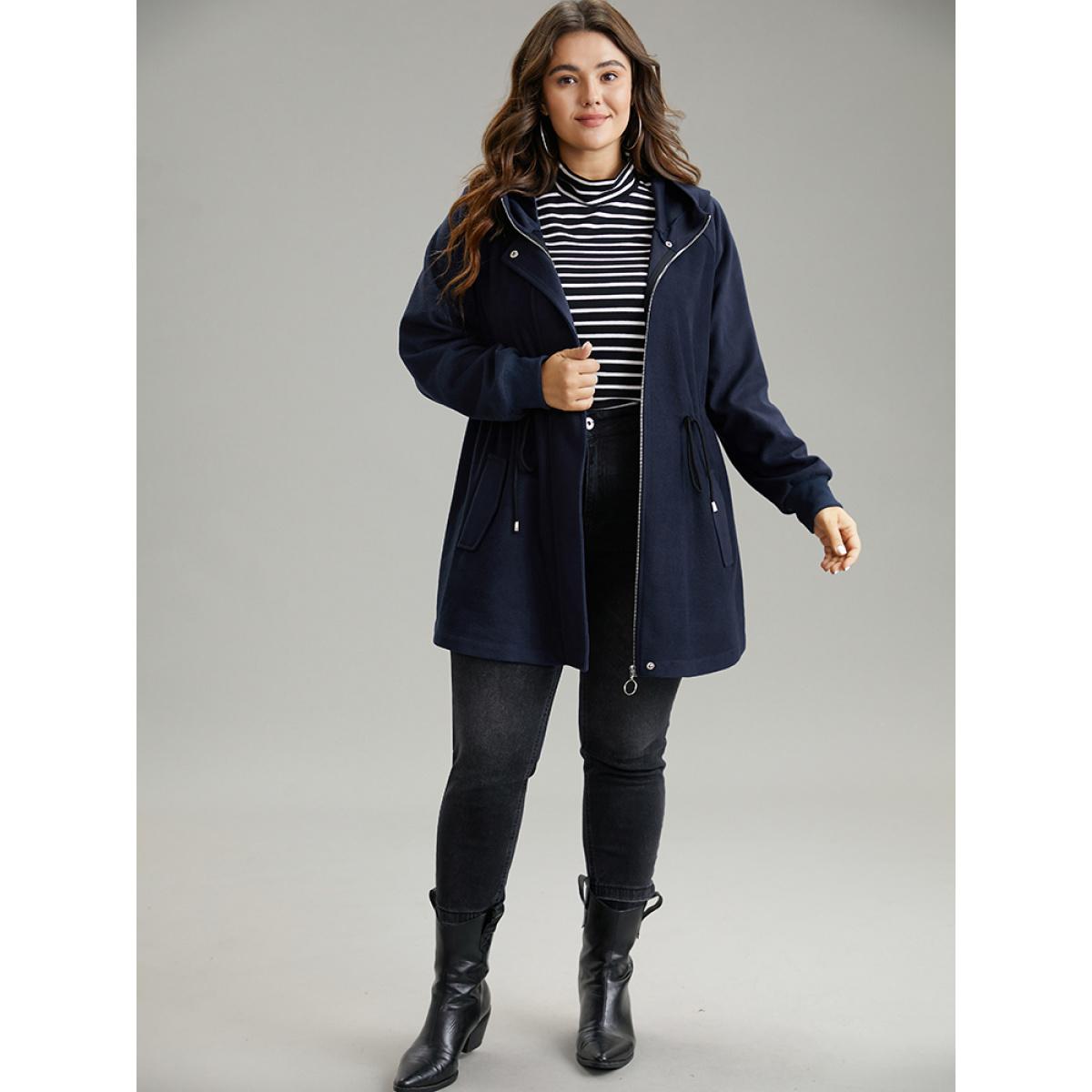 Plus Size Solid O Ring Zipper Hooded Drawstring Coat Women Indigo Casual Plain Ladies Dailywear Winter Coats BloomChic 26/4X Product Image