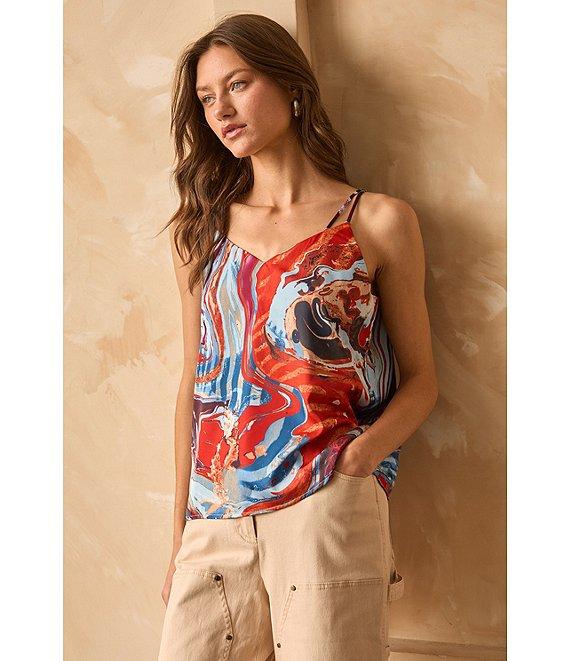 Skies Are Blue Abstract Print Double Strap Sleeveless Sweetheart Neckline Cami Product Image