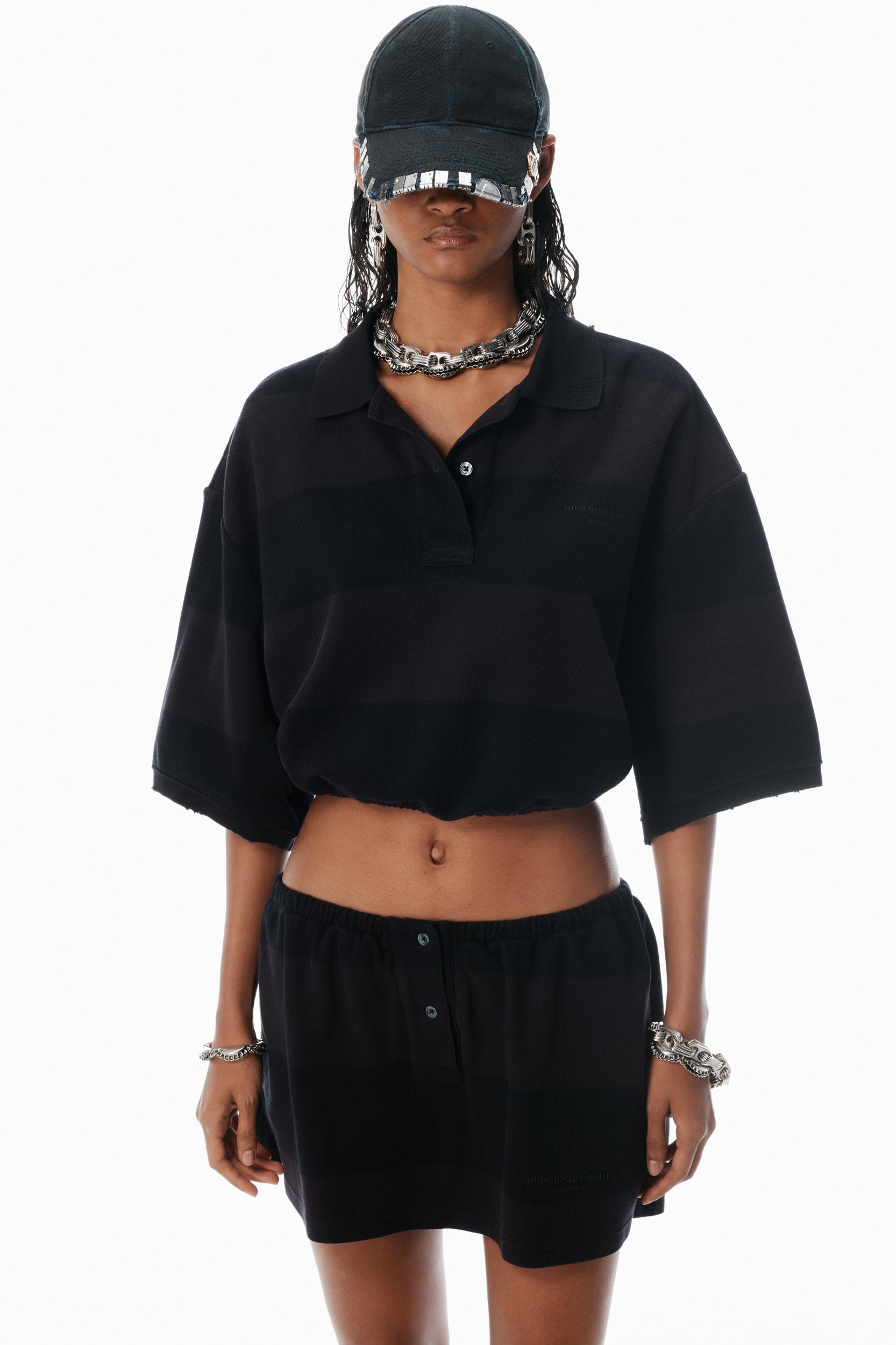 Black Striped Pique Polo Product Image