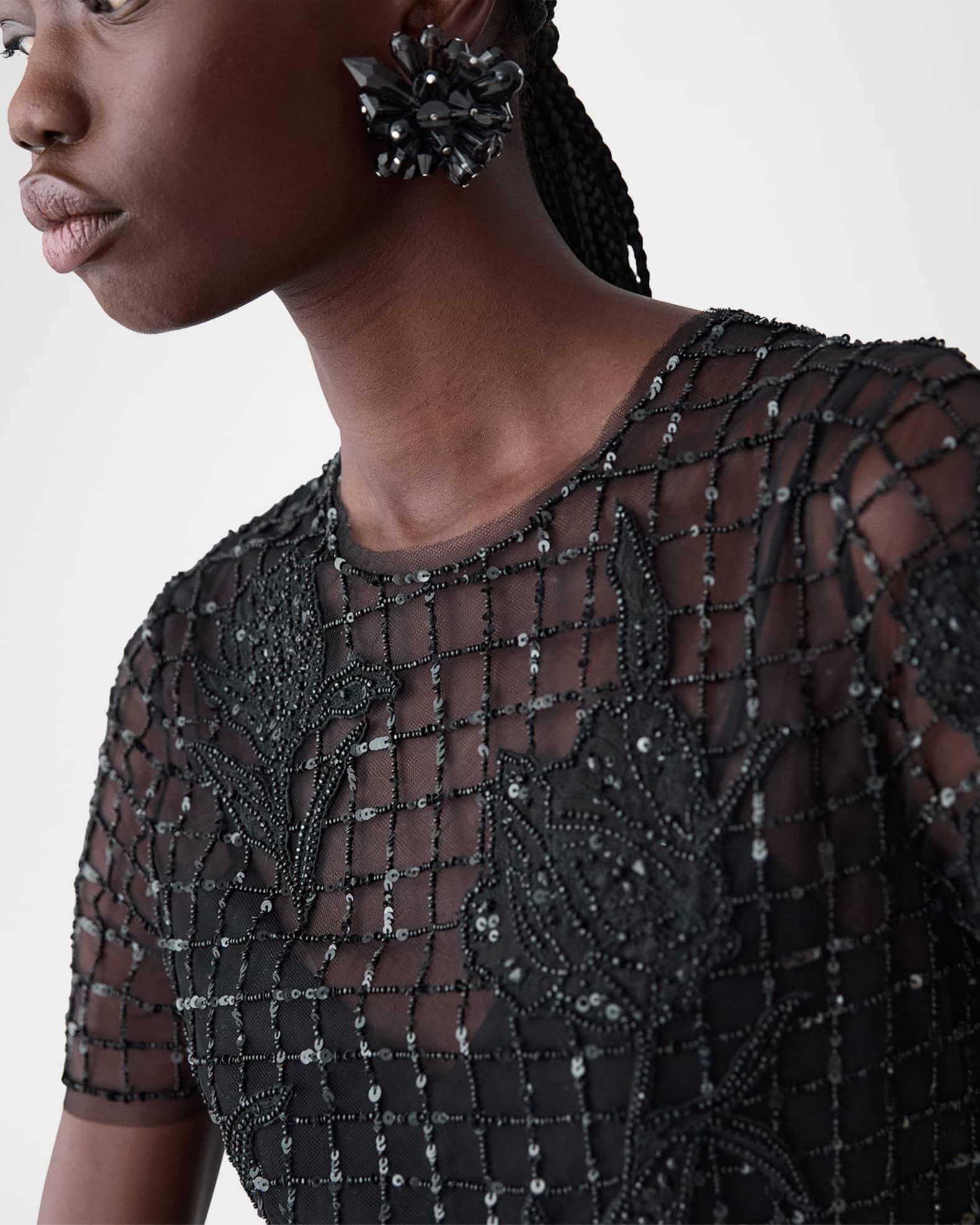 Embellished Tulle Short-Sleeve Mini Dress Product Image