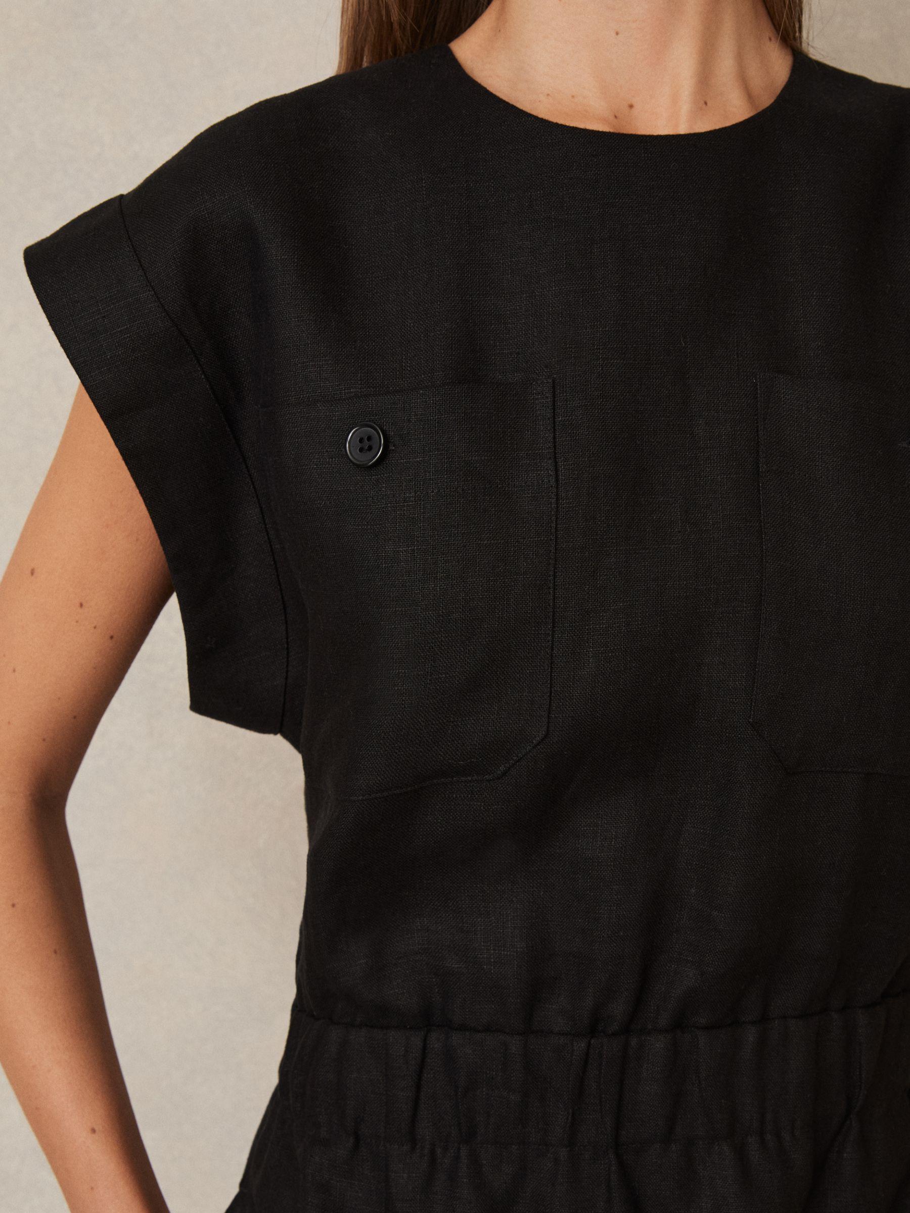 Linen Short Sleeve Mini Dress in Black Product Image