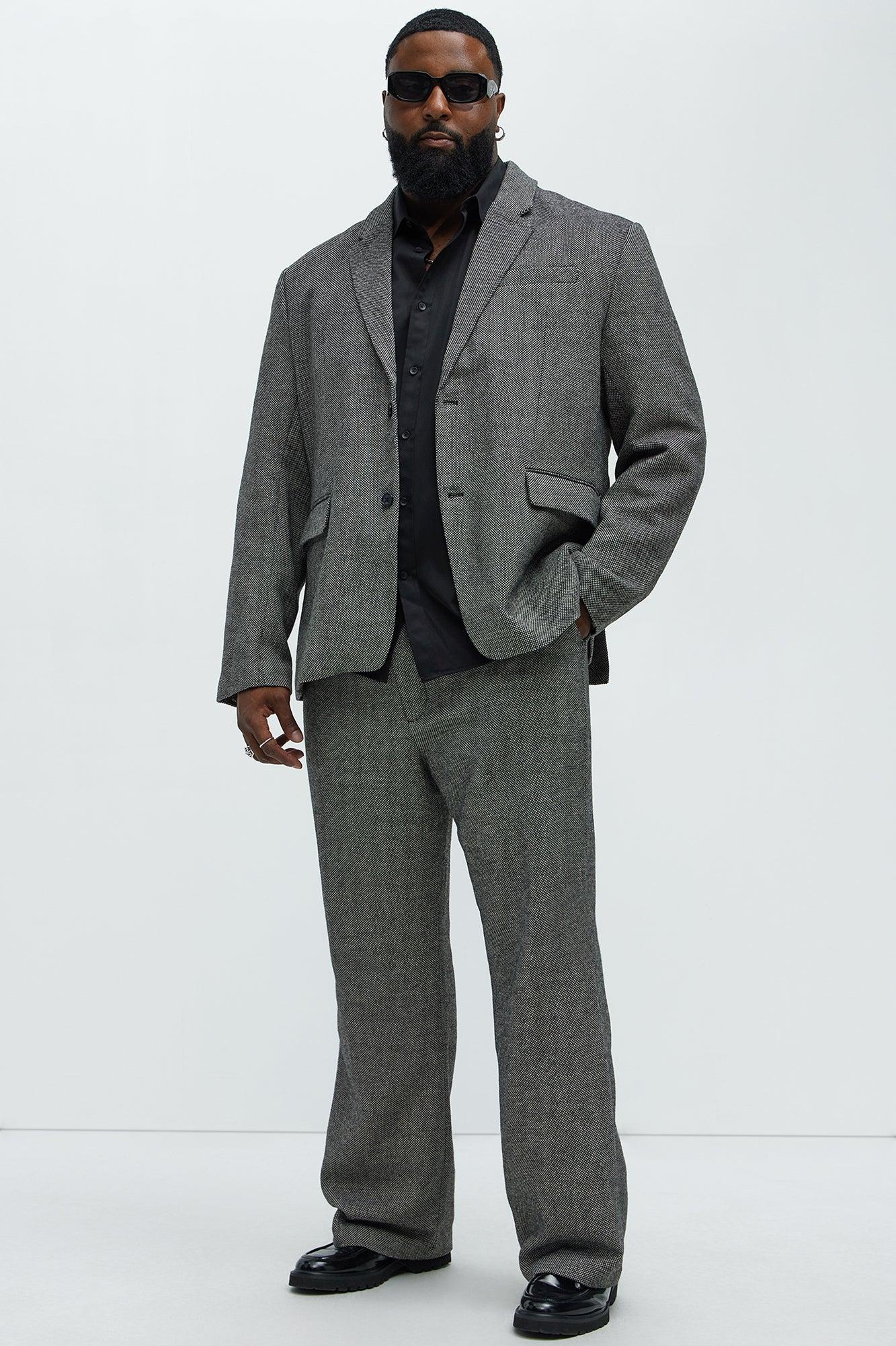 Hancock Tweed Textured Relaxed Straight Trousers - Charcoal Product Image