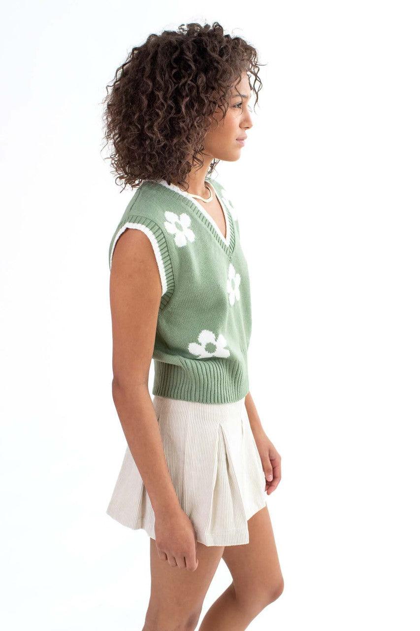 Green Daisy Sweater Vest Product Image
