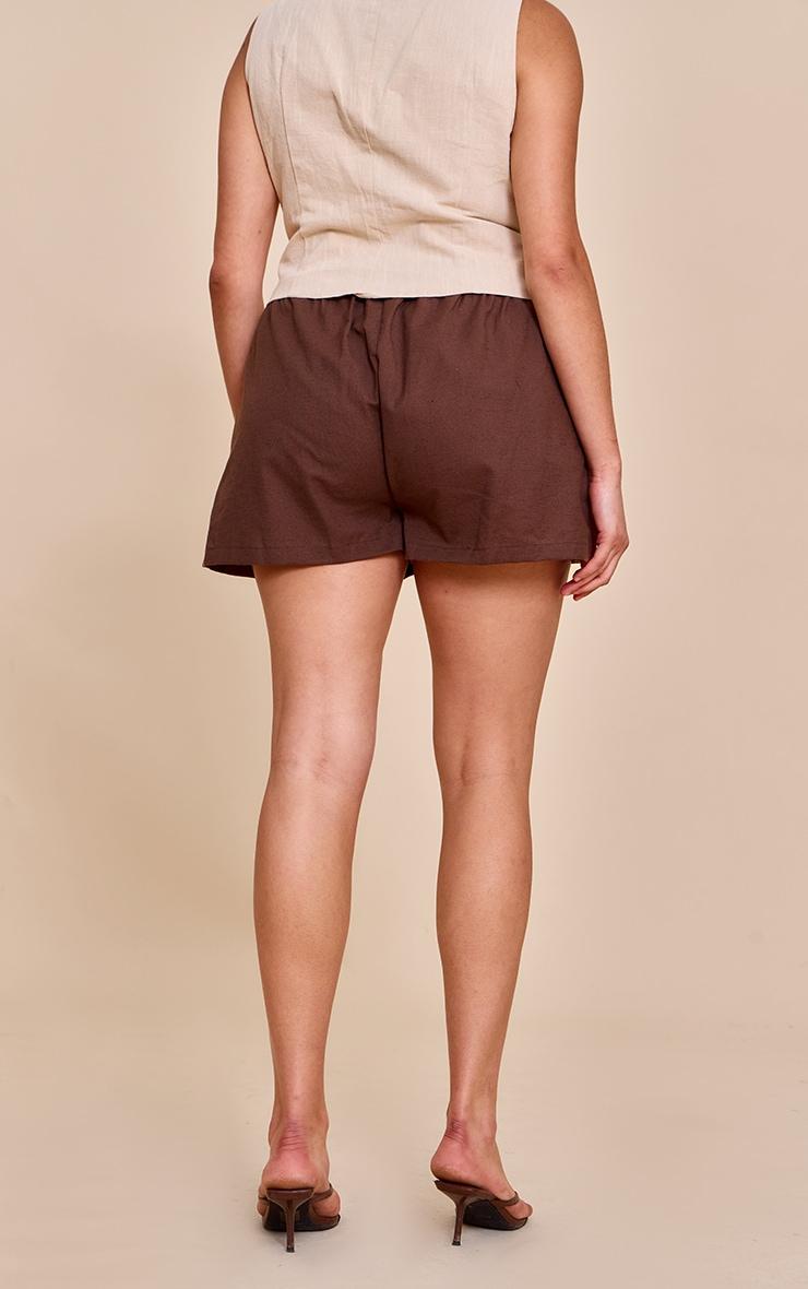 Plus Dark Chocolate Textured Drawstring Floaty Shorts Product Image