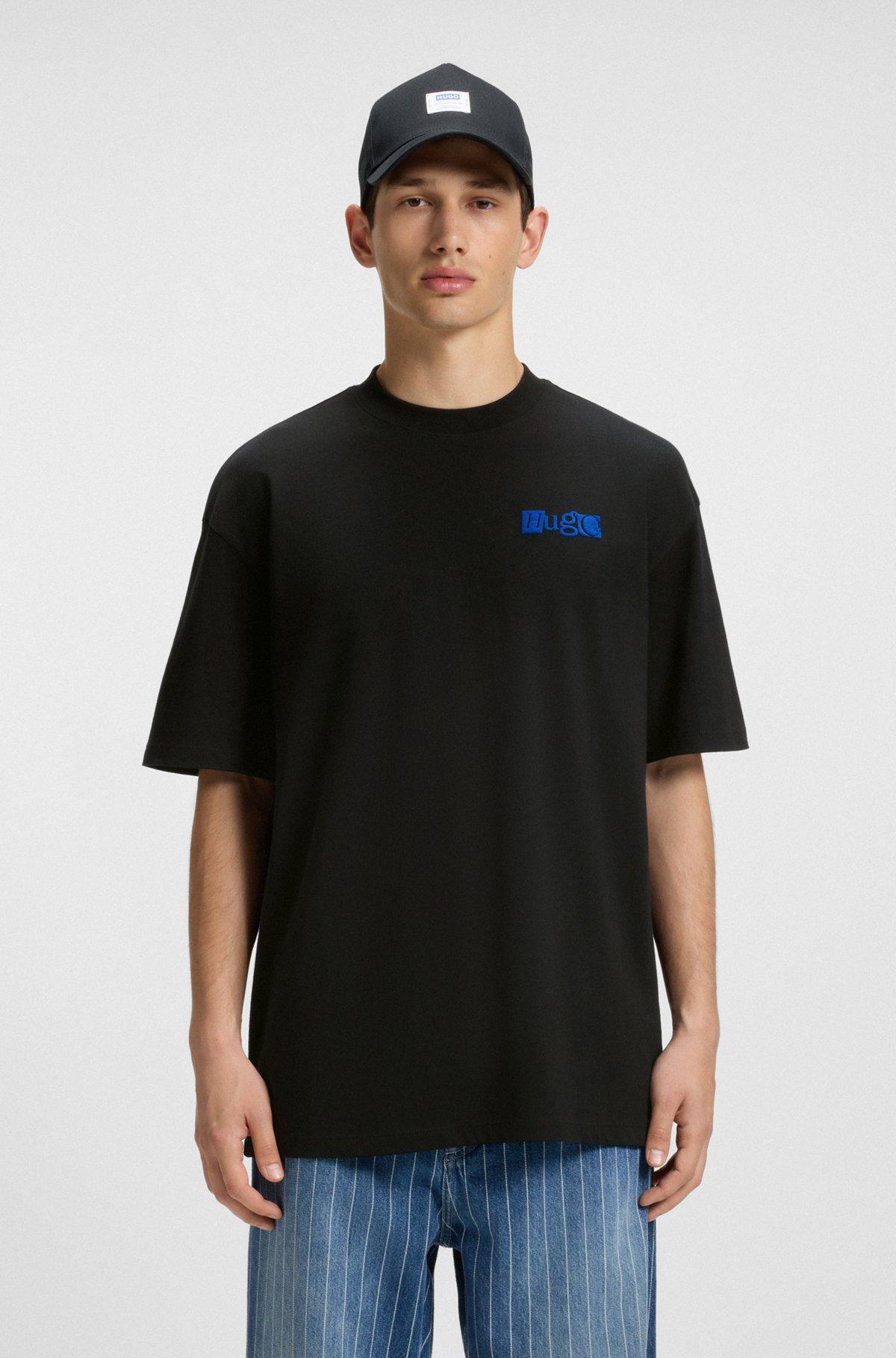HUGO - Cotton jersey T-shirt with mixed-print logo - Black Product Image