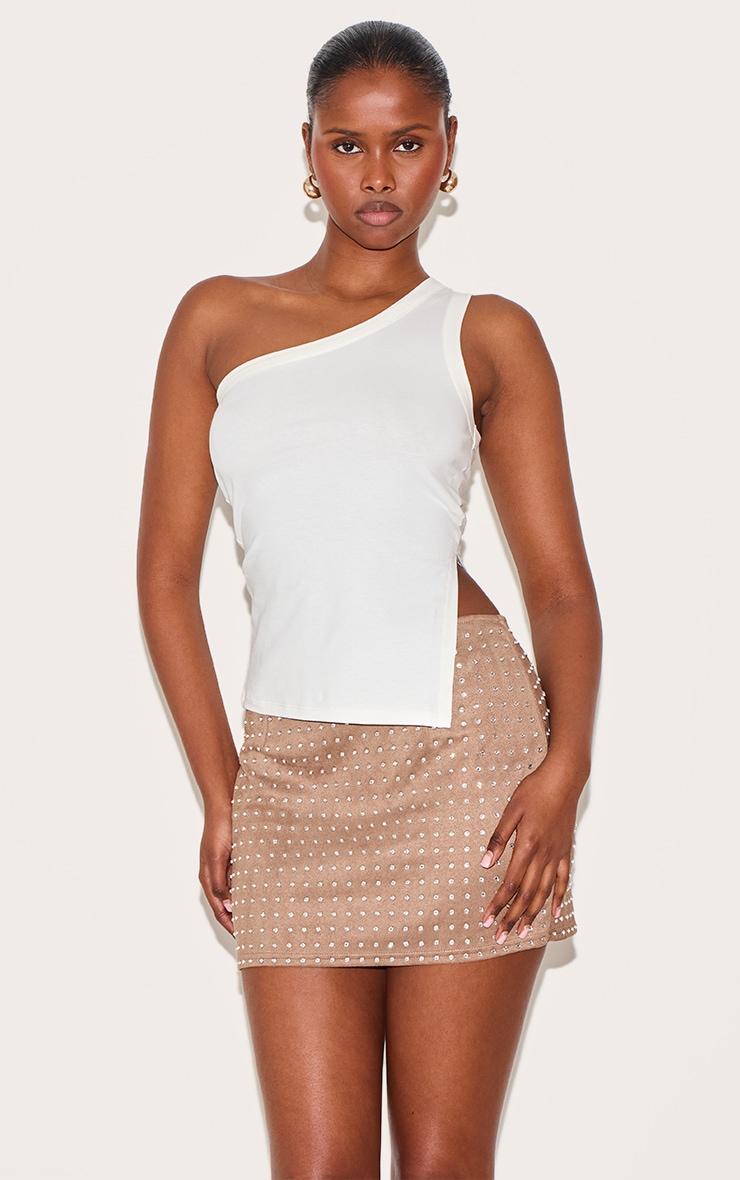 Taupe Suede Diamante Mini Skirt Product Image