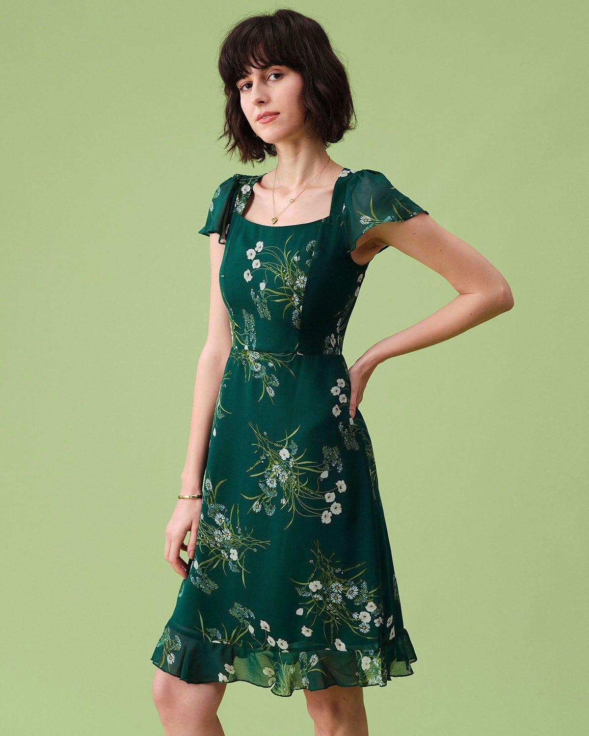 The Square Neck Backless Floral Midi Dress Female Product Image