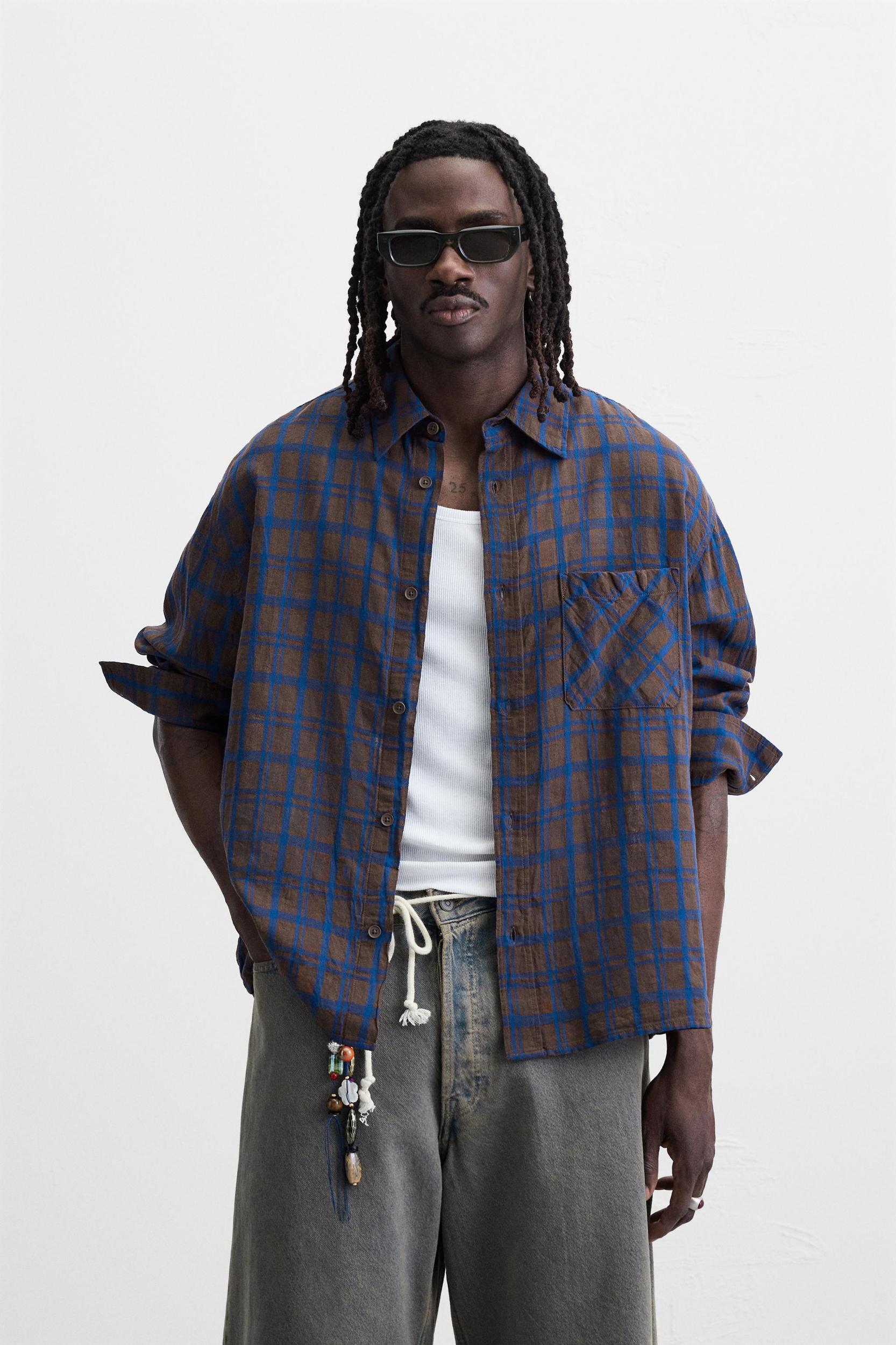 COTTON - LINEN PLAID SHIRT Product Image