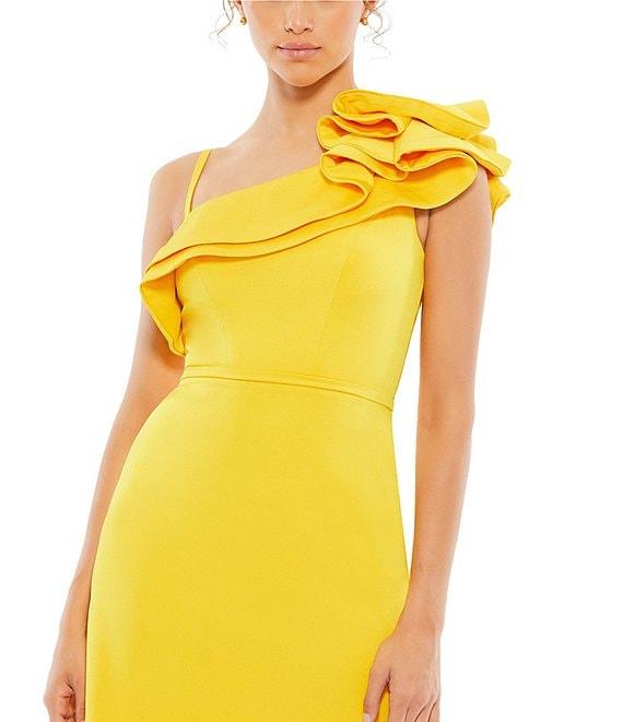 Mac Duggal One Ruffle Shoulder Crepe Mini Dress Product Image