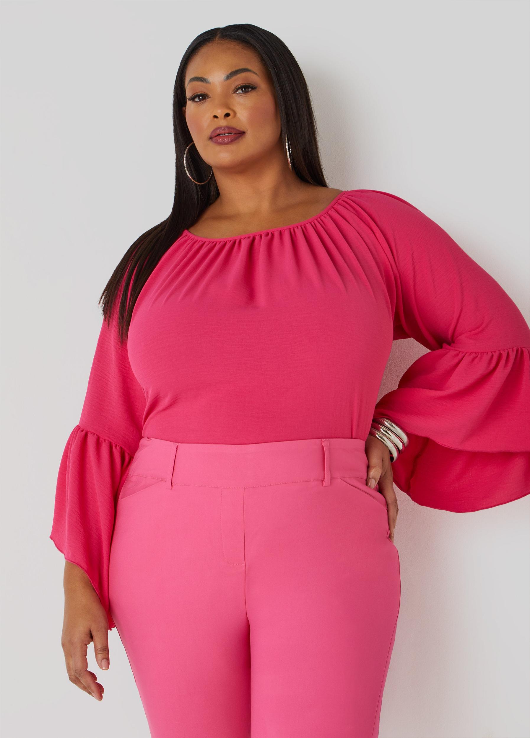 Plus Size Textured Bell Sleeved Blouse Ashley Stewart Product Image