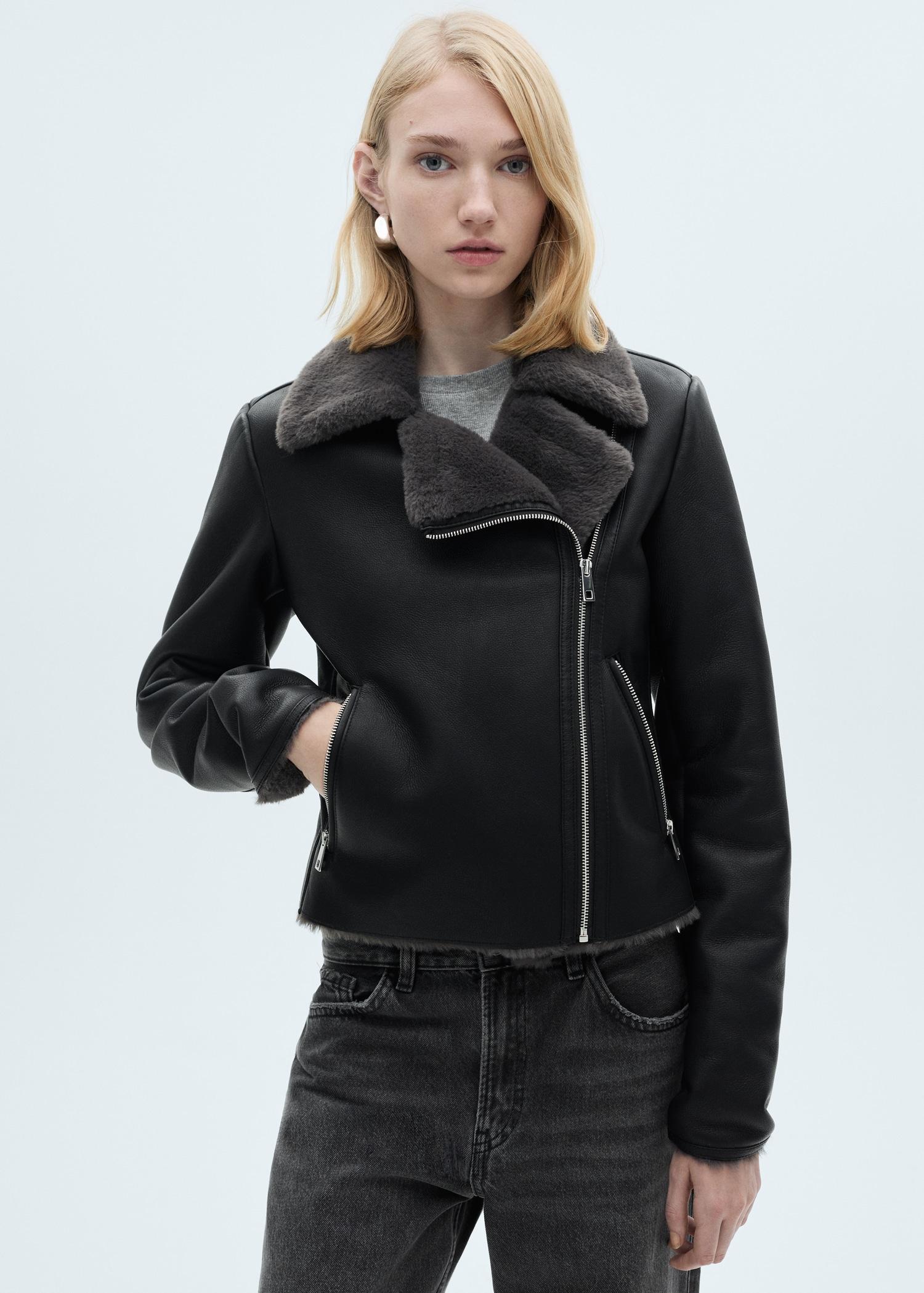 Jacket with shearling-effect lining - Women | MANGO USA Product Image