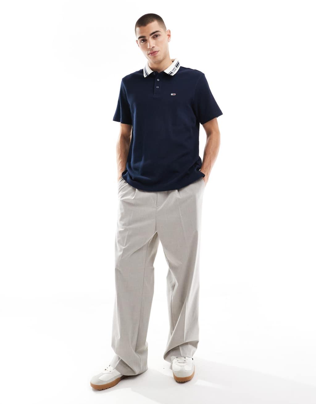 Tommy Jeans tipped polo shirt in navy Product Image