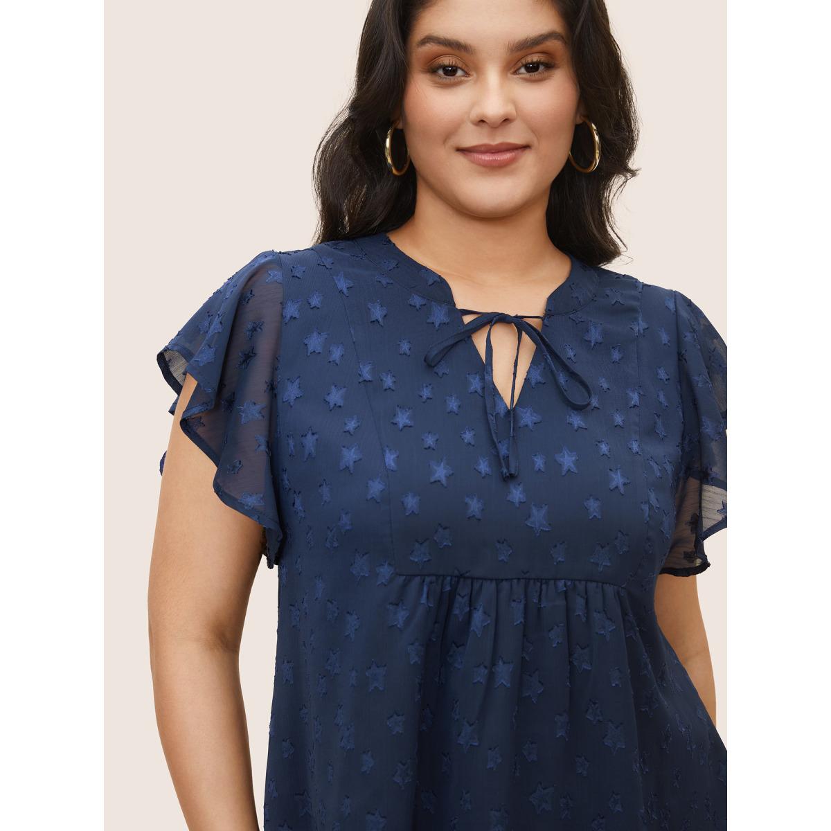 Plus Size Burgundy Star Mesh Gathered Ruffle Sleeve Blouse Women Timeless Cap Sleeve V-neck Elegant Blouses BloomChic 22-24/3X Product Image