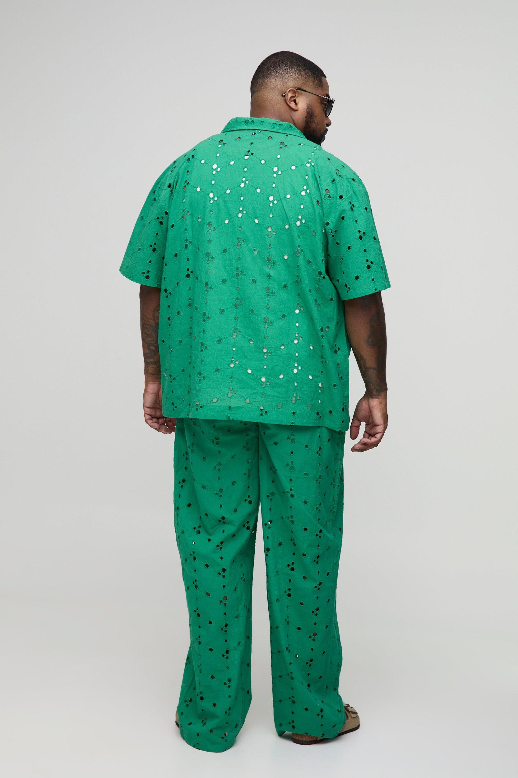 Plus Oversized Broderie Shirt & Pants Set | boohooMAN USA Product Image
