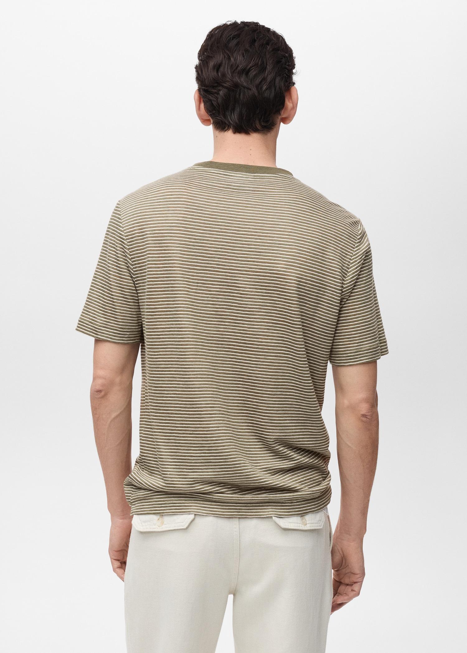 Striped slim-fit linen t-shirt - Men | MANGO USA Product Image