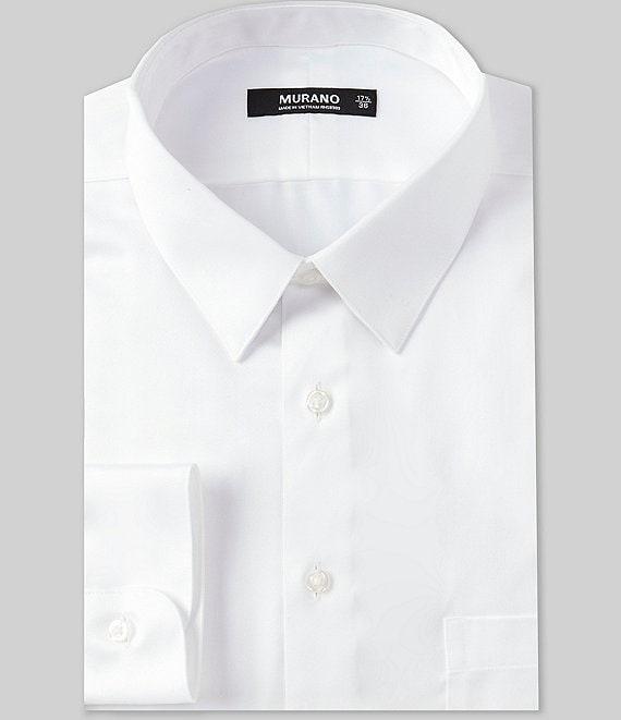 Murano Slim-Fit Point Collar Solid Sateen Dress Shirt Product Image