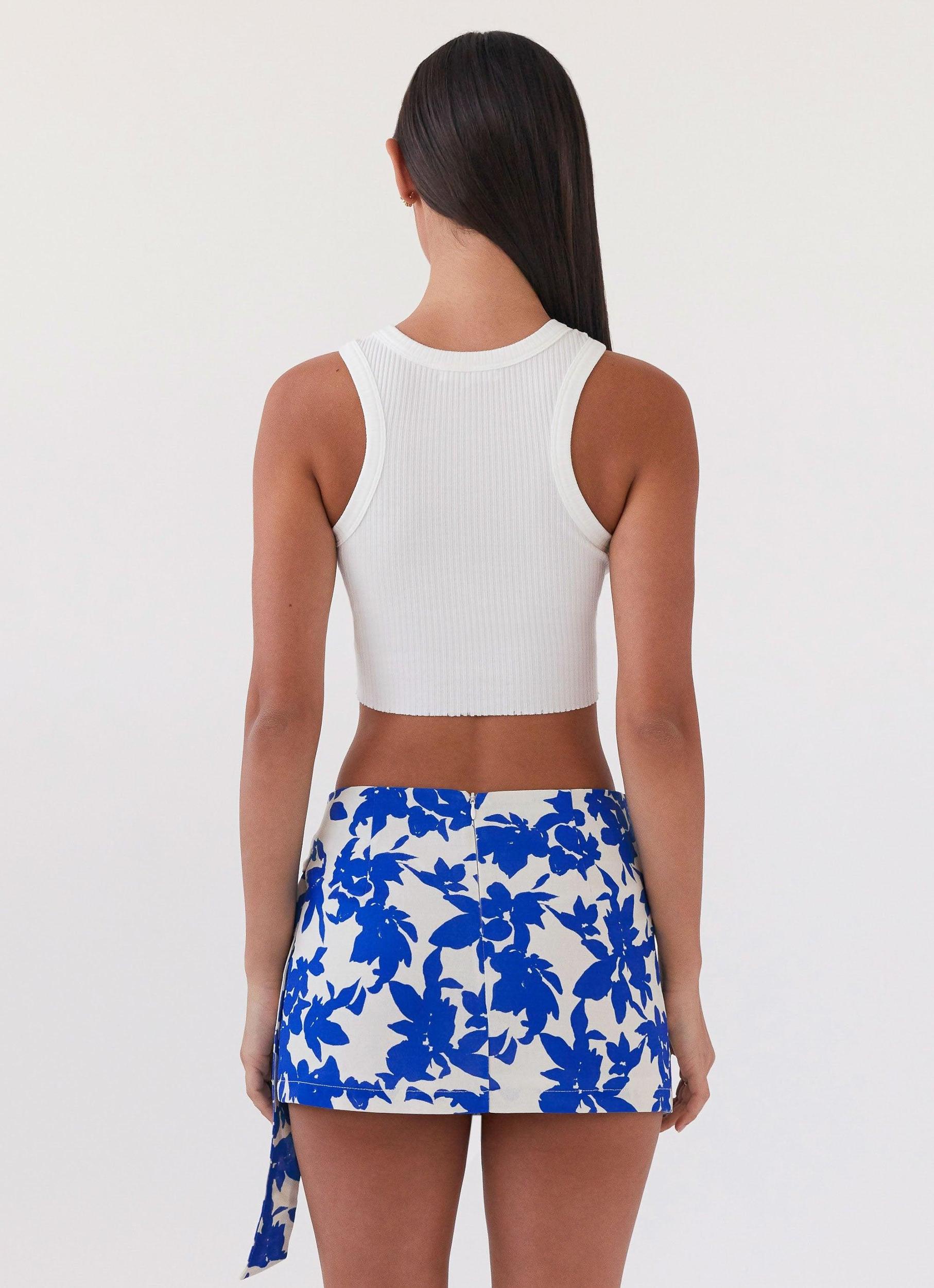Steal Away Linen Wrap Skirt - Blue Floral Product Image