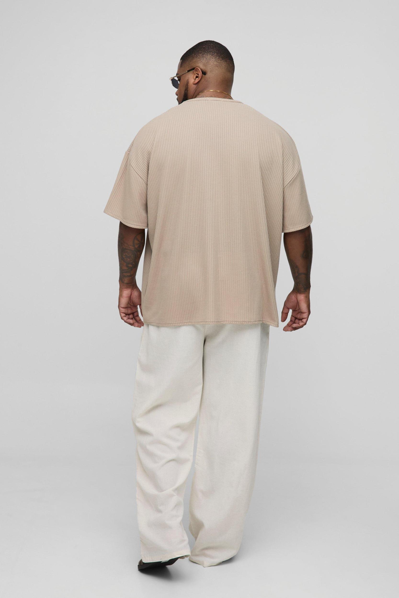 Plus Linen Look Elasticated Waist Relaxed Pants | boohooMAN USA Product Image