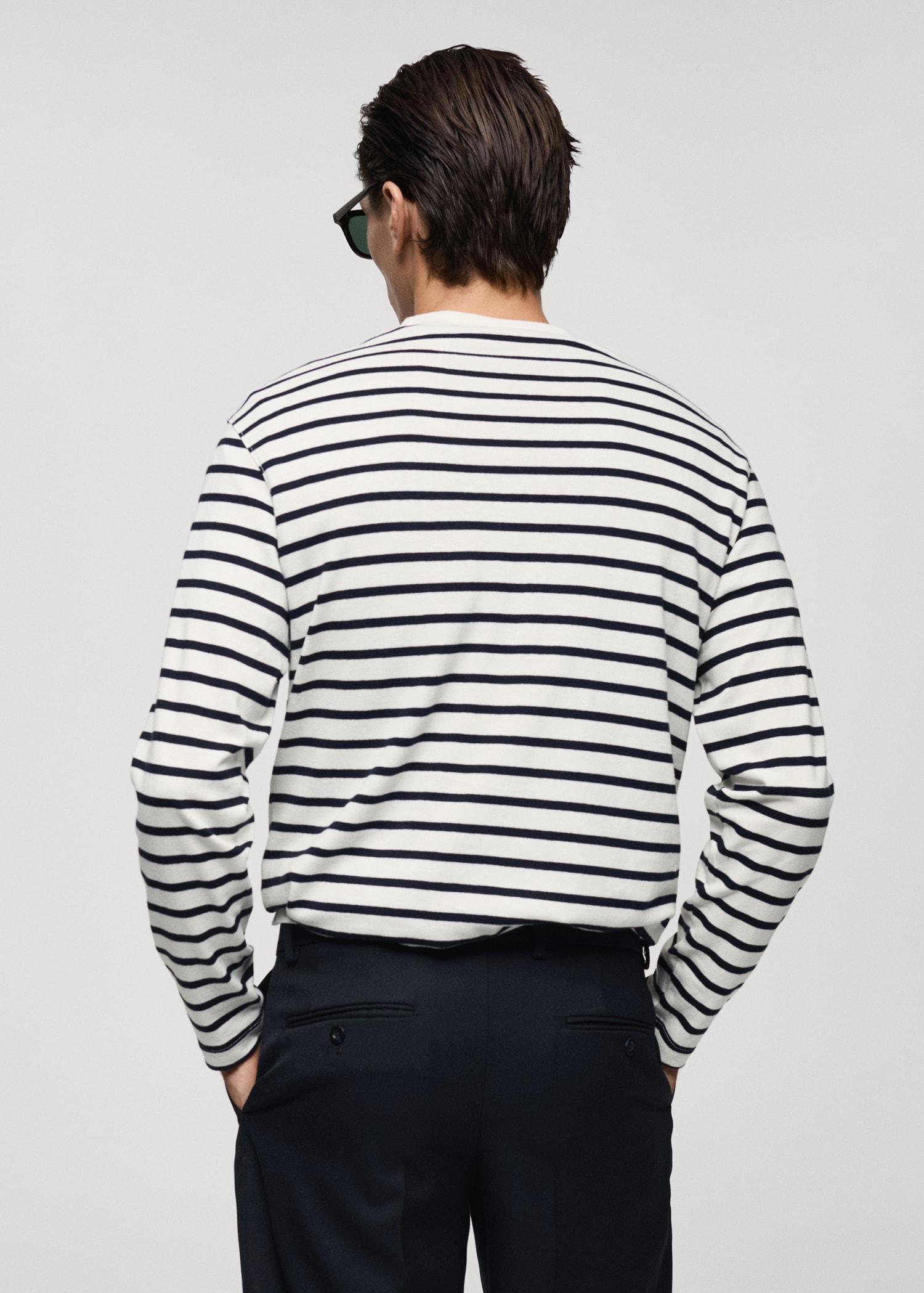 Striped 100% cotton t-shirt - Men | MANGO USA Product Image