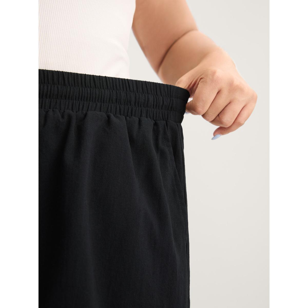 Plus Size Crochet Floral Hem Drawstring Shorts Women Black Resort Drawstring Wide Leg Vacation Shorts BloomChic 14-16/1X Product Image