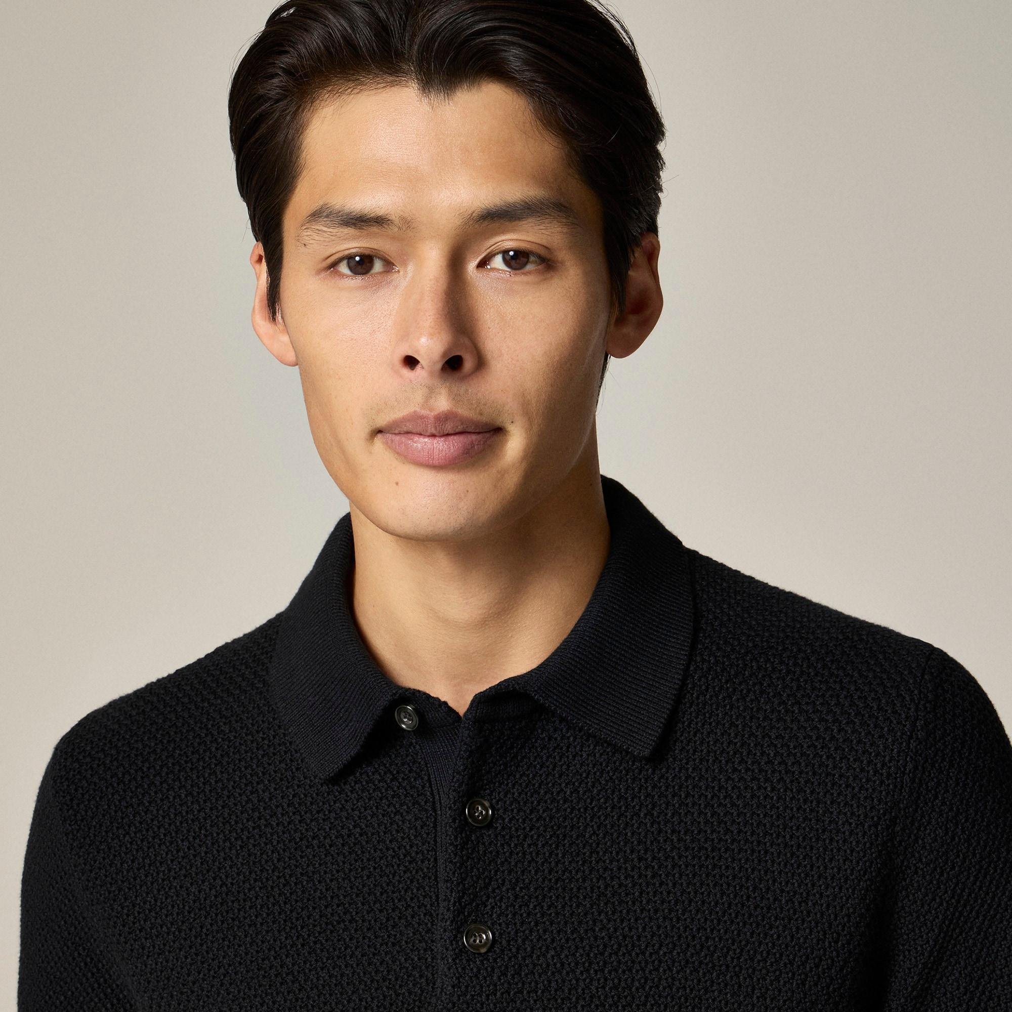 Short-sleeve cotton seed-stitch sweater-polo Product Image