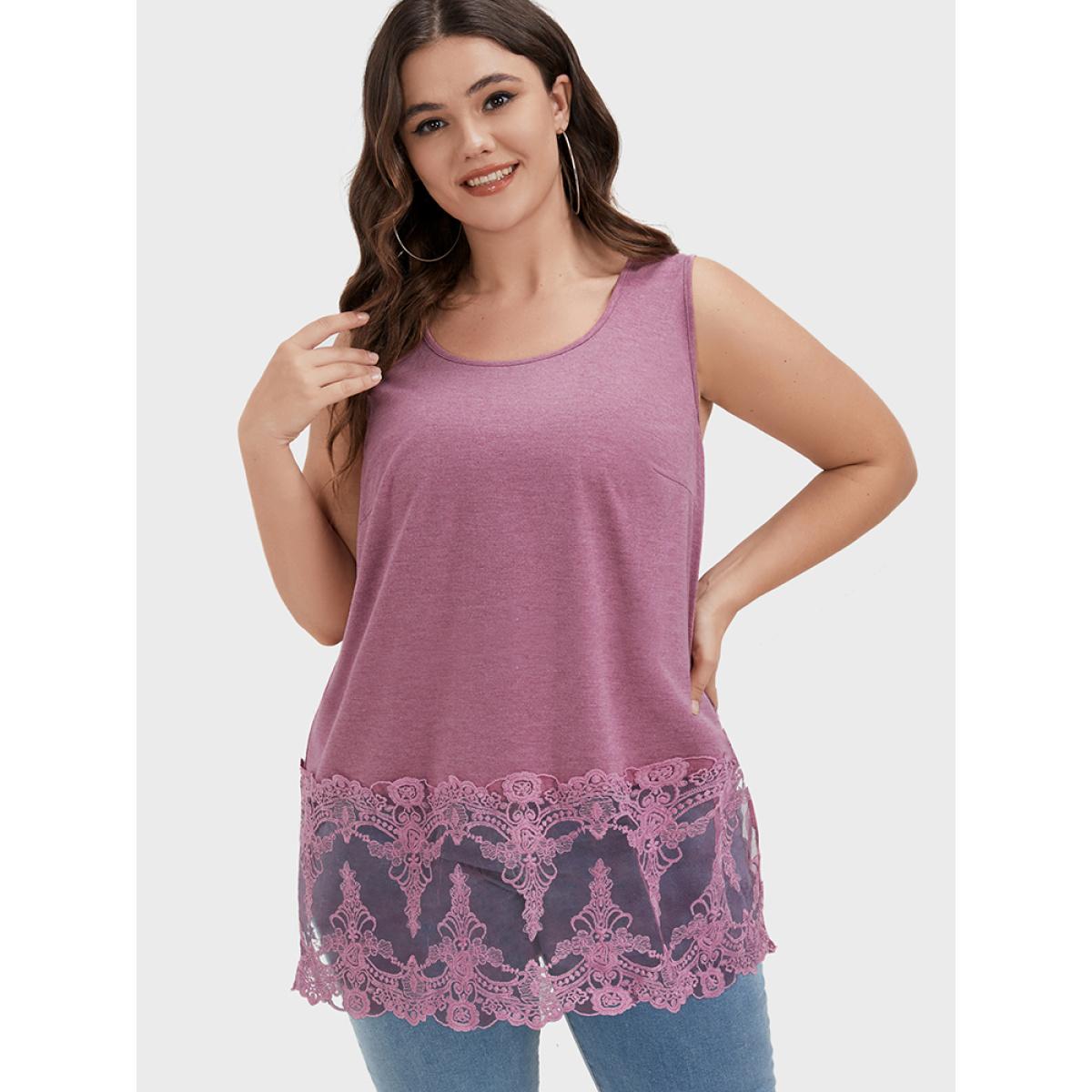 Plus Size Plain Crochet Lace Tank Top Women DustyPink Elegant Lace Round Neck Dailywear Tank Tops Camis BloomChic 10/M Product Image