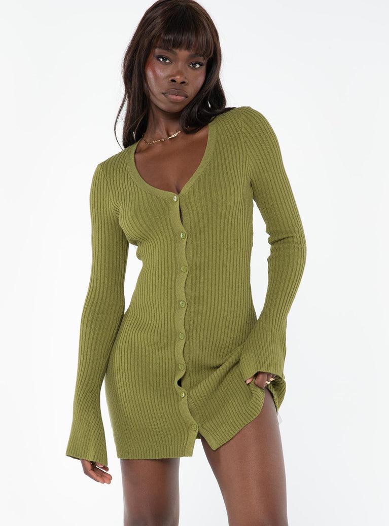 Waldin Long Sleeve Mini Dress Olive Product Image
