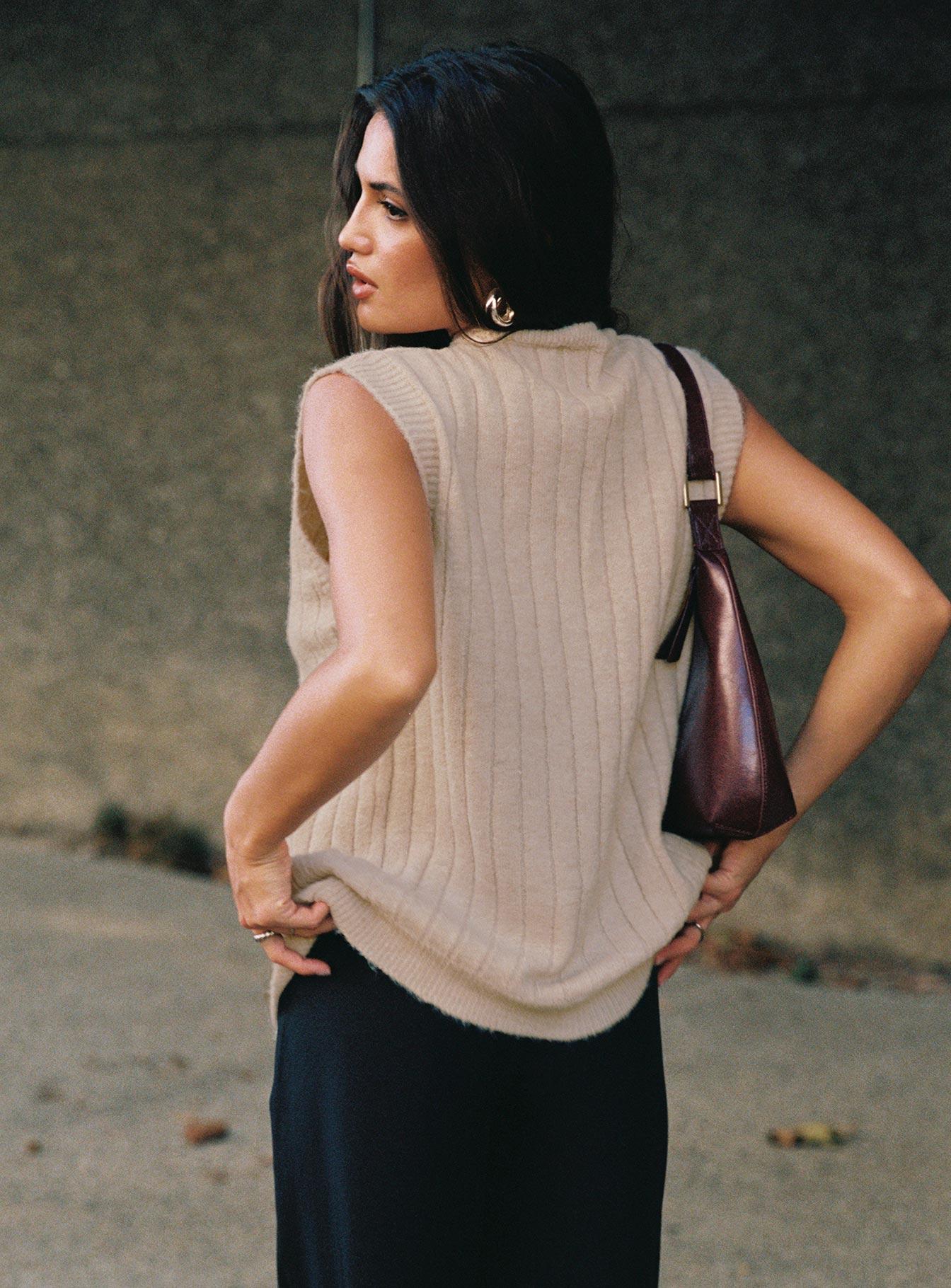 Brookvale Button Up Knit Vest Beige Product Image