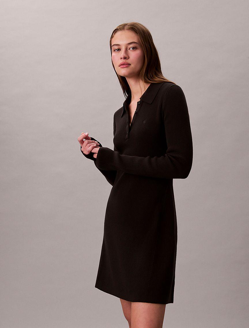 Cotton Rib V-Neck Polo Mini Dress Product Image