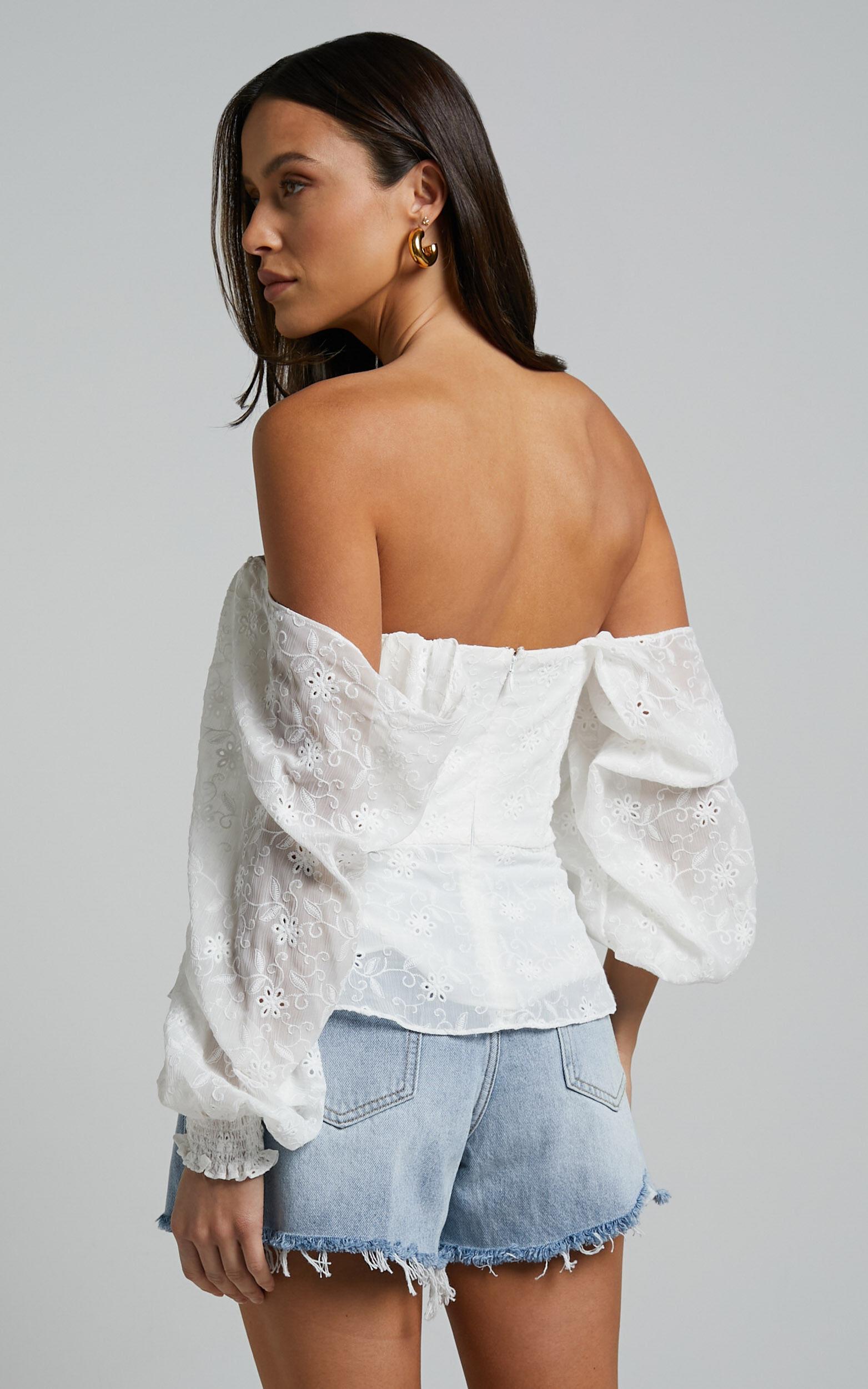 Ybur Top - Off Shoulder Long Sleeve Bustier Top in Ivory Product Image