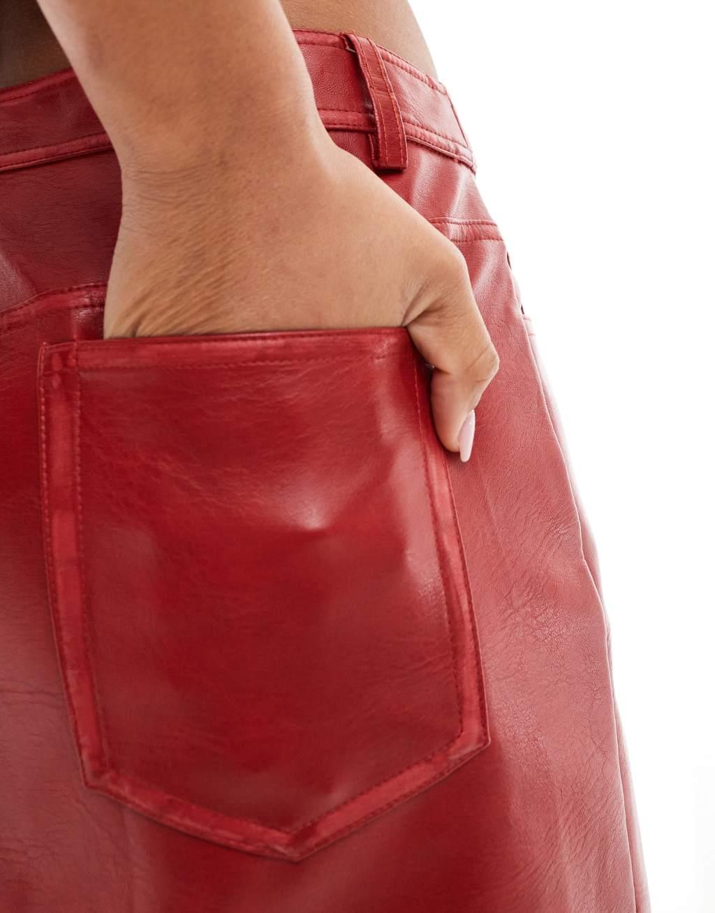 Emory Park faux leather mini skirt in distressed red Product Image