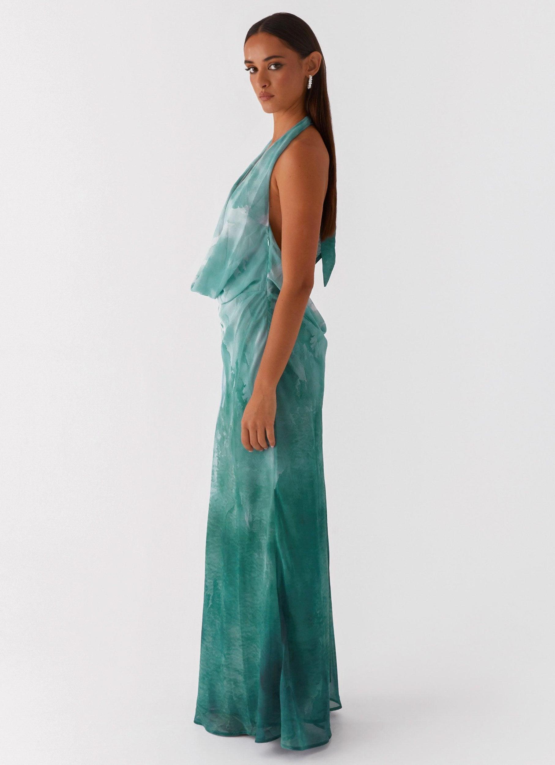 Nerissa Cowl Neck Maxi Dress - Green Tie Dye Product Image