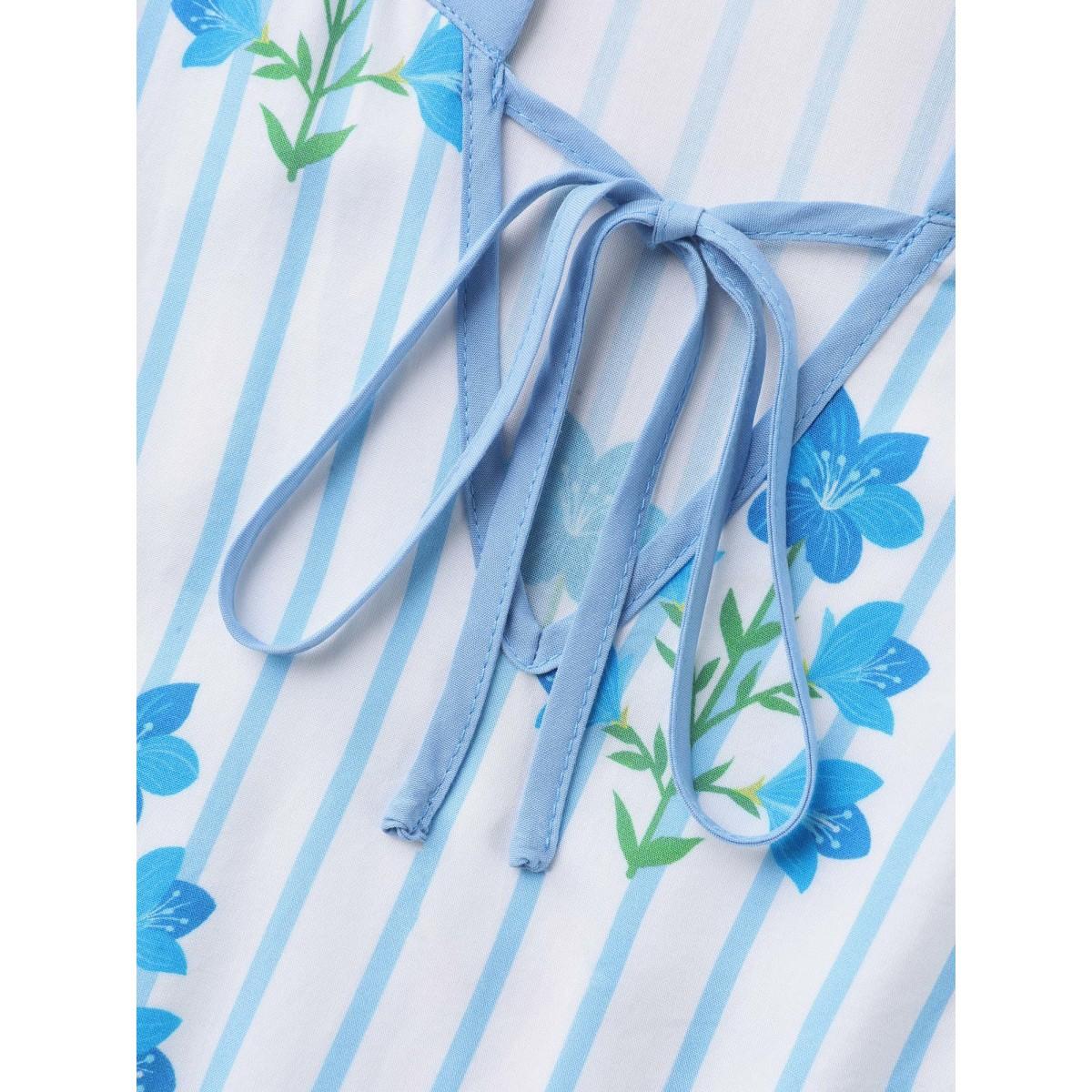 Plus Size Stripe Floral Notched Neck Tie Midi Dress Skyblue Women Notched collar Short sleeve Curvy BloomChic 26/4X Product Image