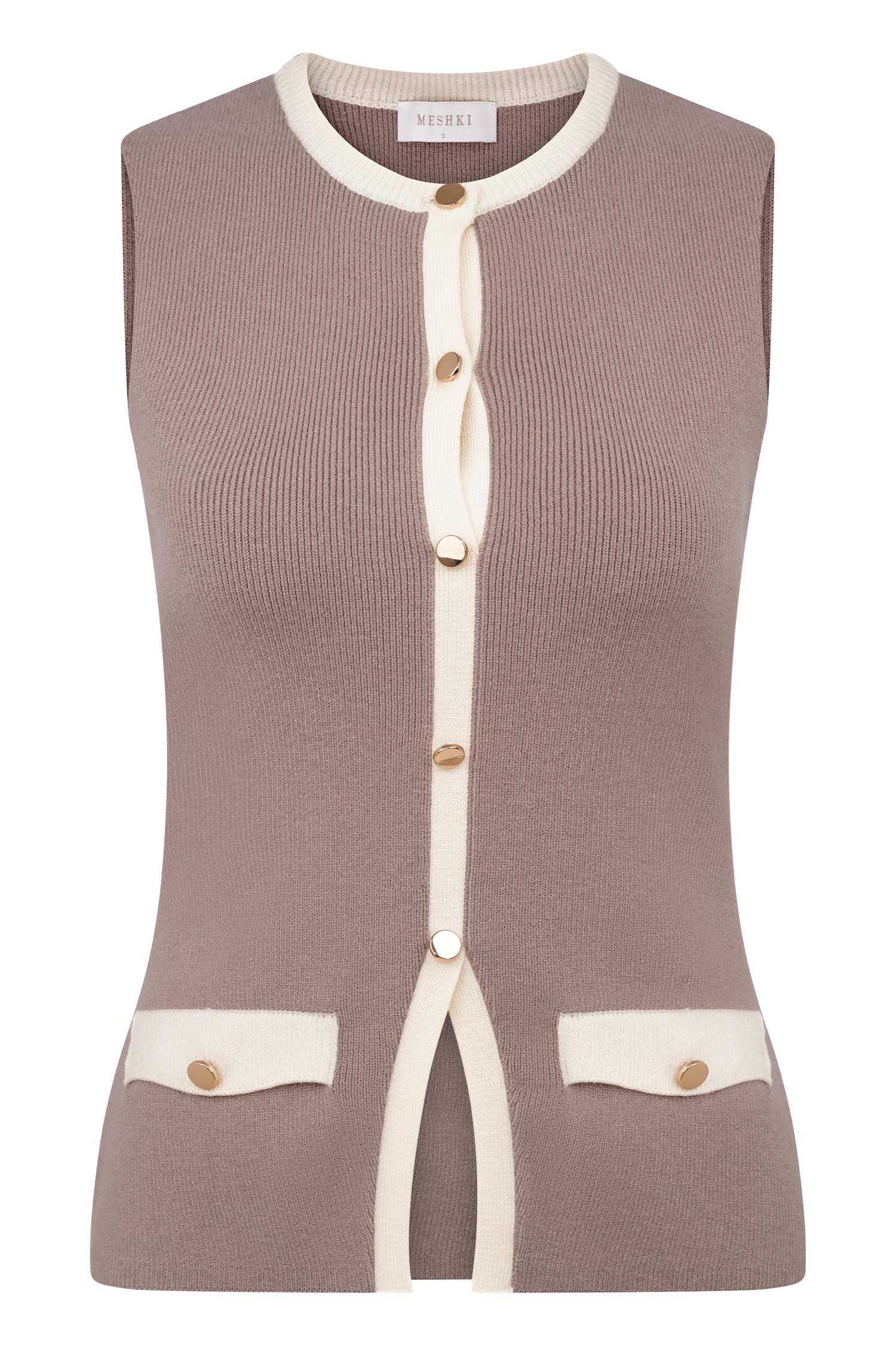 Julianne Contrast Knit Top - Pebble/Ivory Product Image