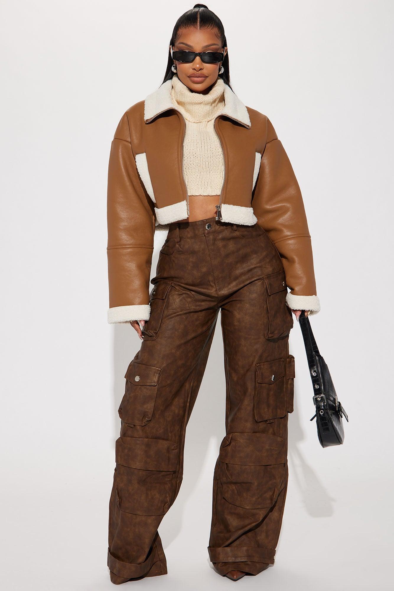 Nights Out Faux Leather Jacket - Camel Product Image