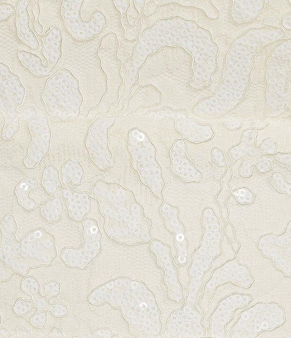 Honey and Rosie Embroidered Sequin Square Neck Spaghetti Strap Criss Cross Back Fit & Flare Dress Product Image