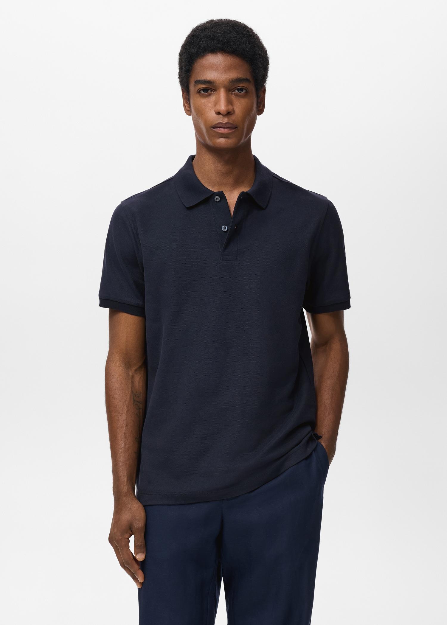 Regular-fit cotton piqué polo shirt - Men | MANGO USA Product Image
