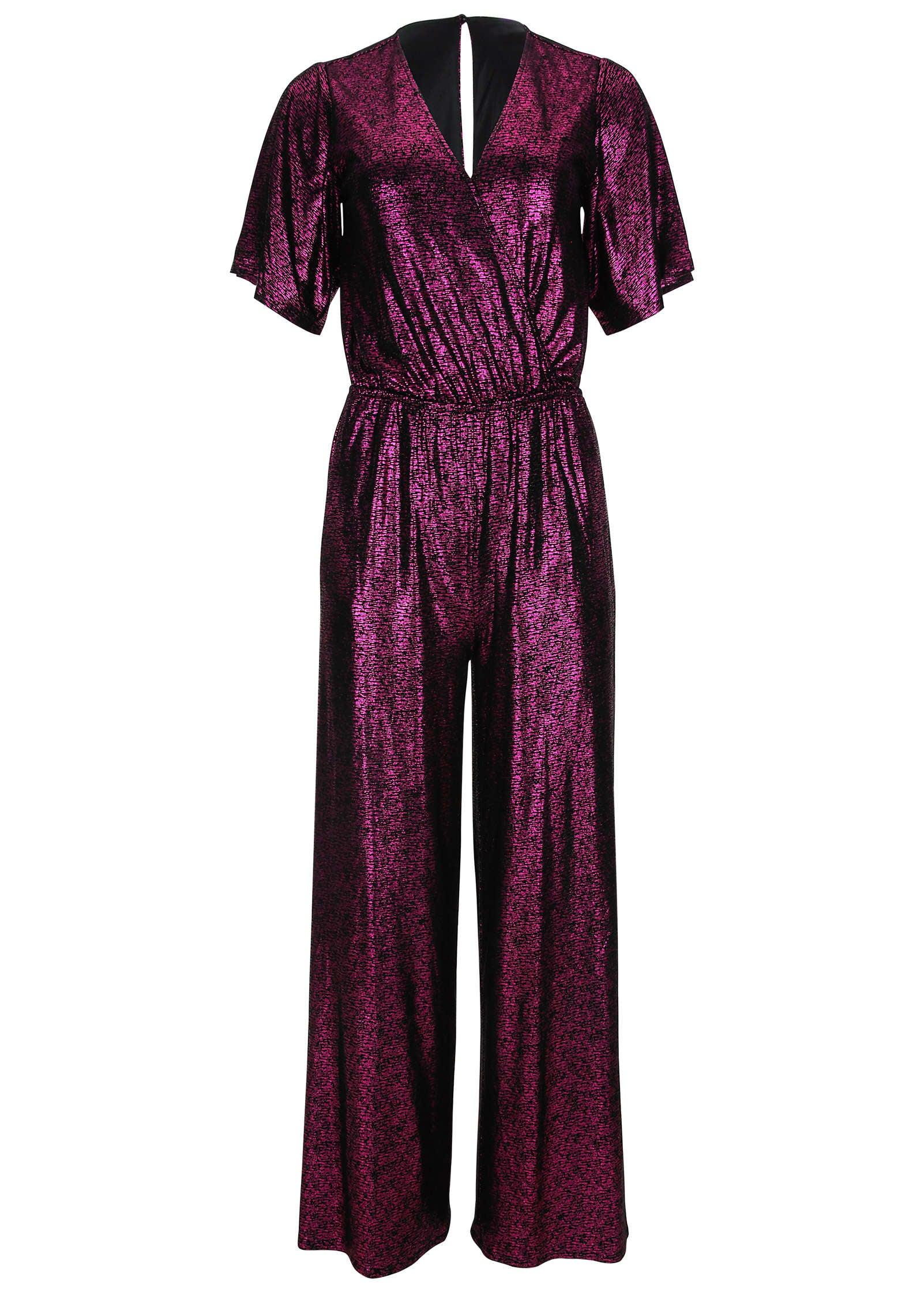 Metallic Flutter Sleeve Jumpsuit - Vivacious Product Image