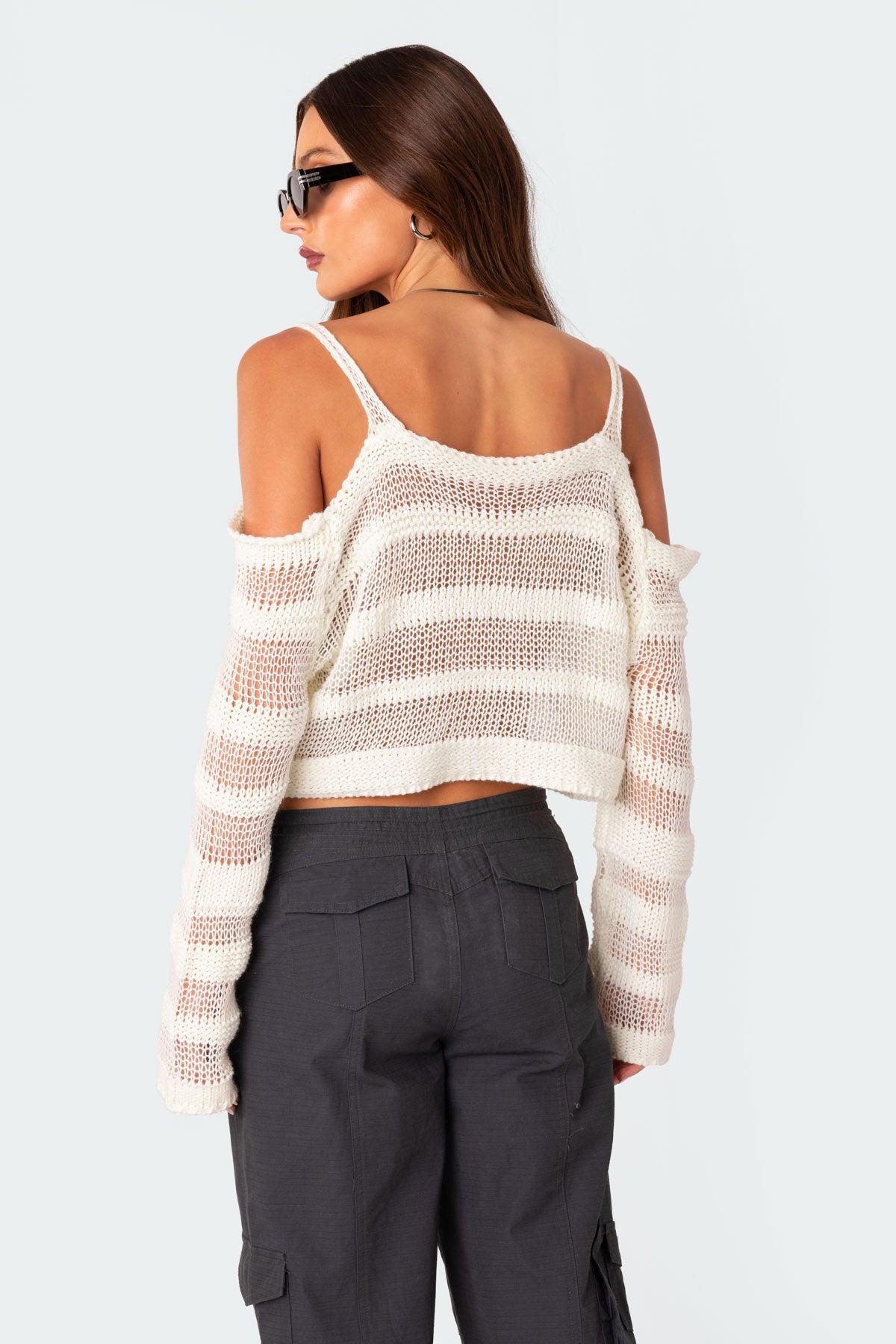 Textured Knit Open Shoulder Sweater Product Image
